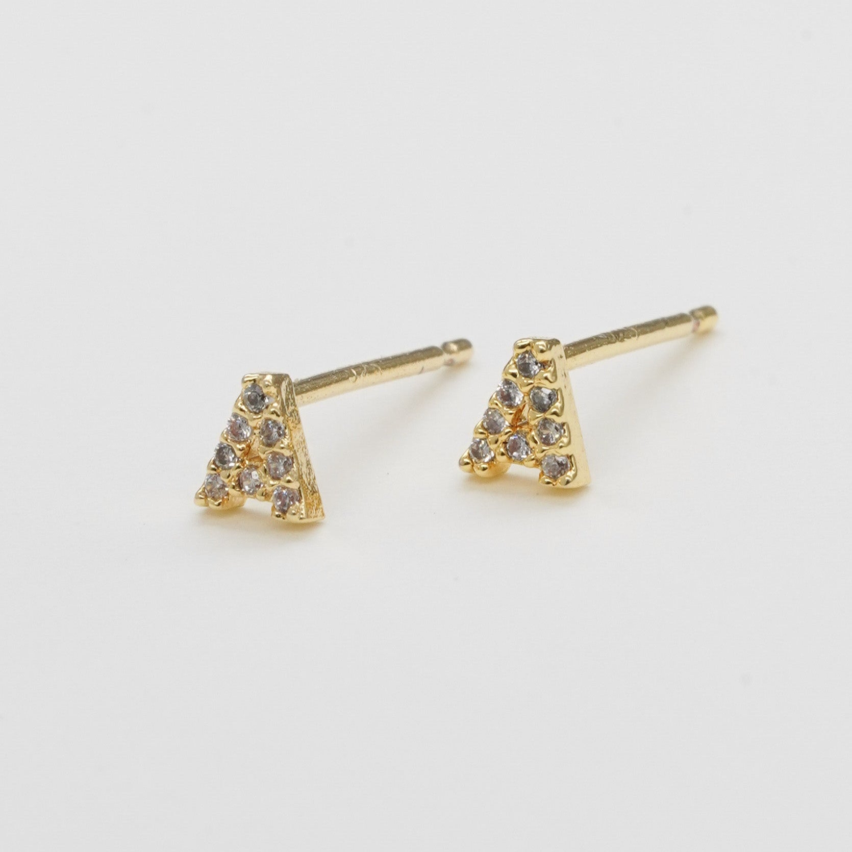 18K Gold Small Shiny Initial Studs
