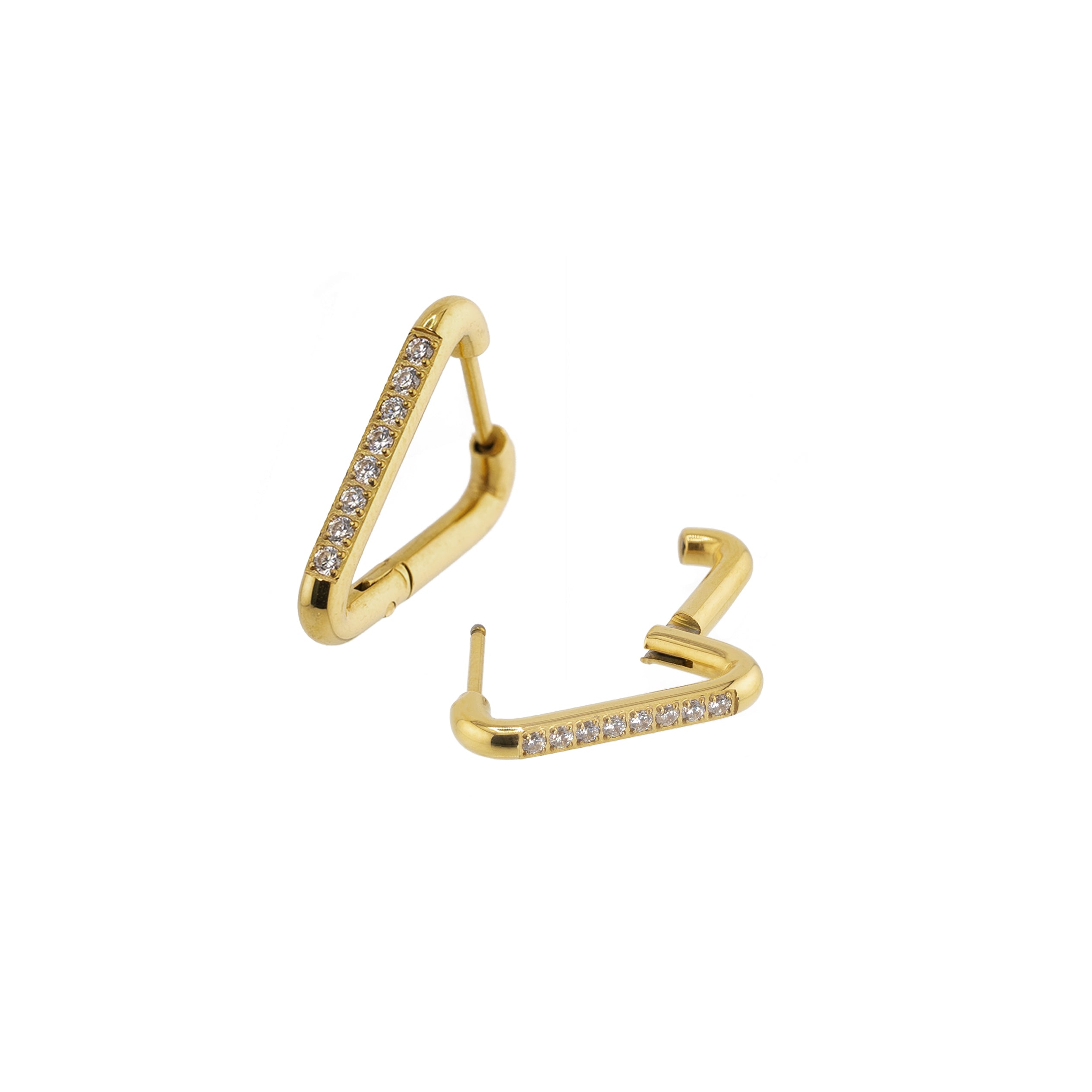 Waterproof Gold Triangle Diamond Hoops