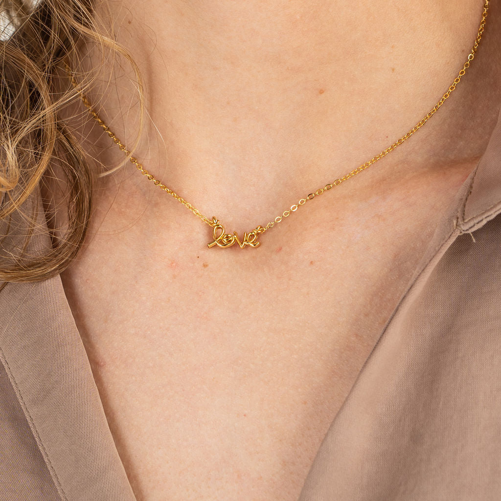 24K Gold Cursive Love Necklace