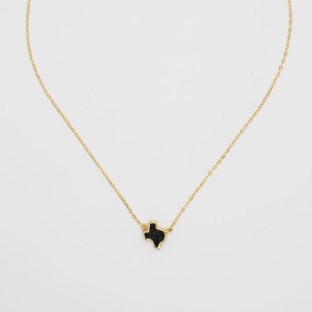 18K Gold Texas Druzy Necklace in Black