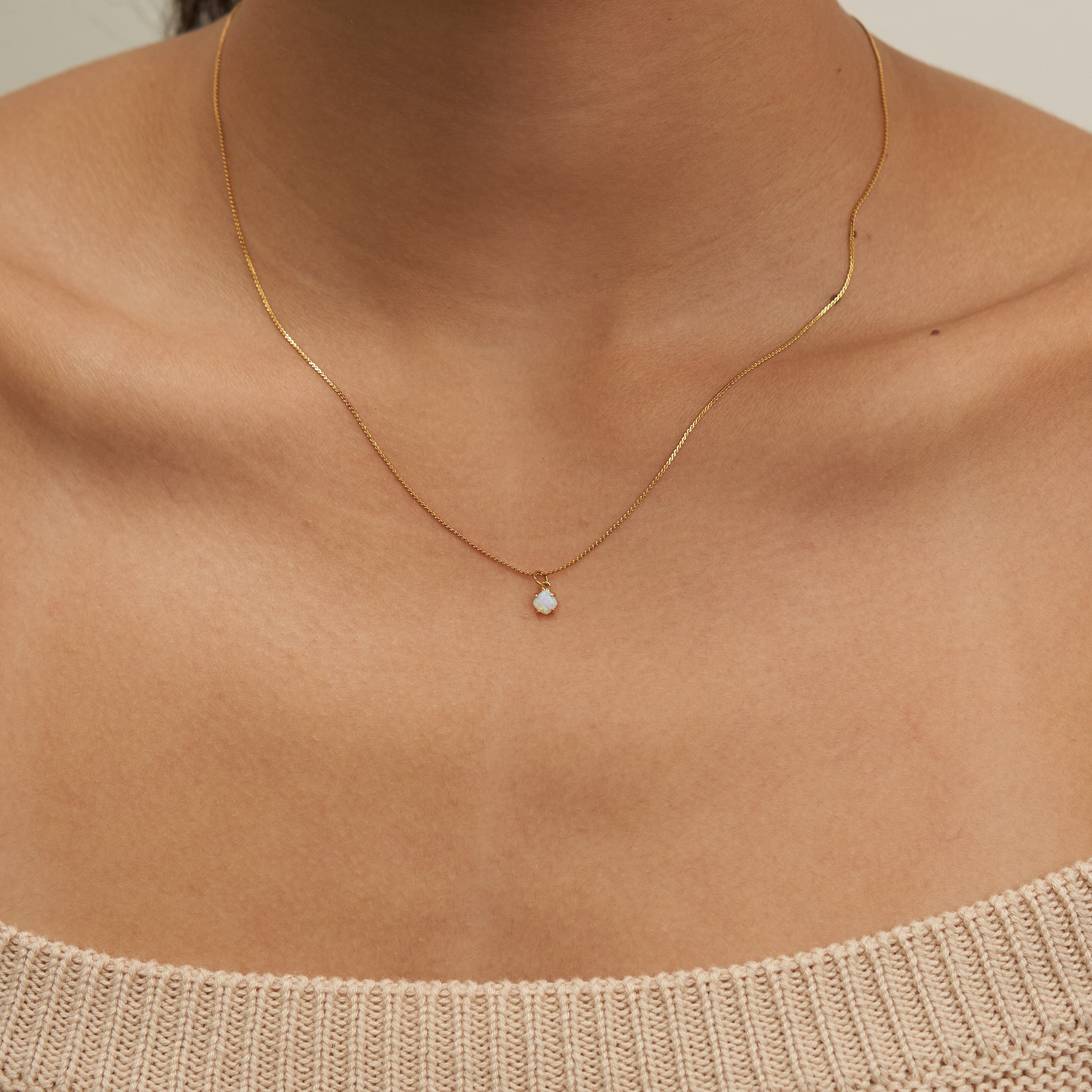 18K Gold Dainty Opal Necklace