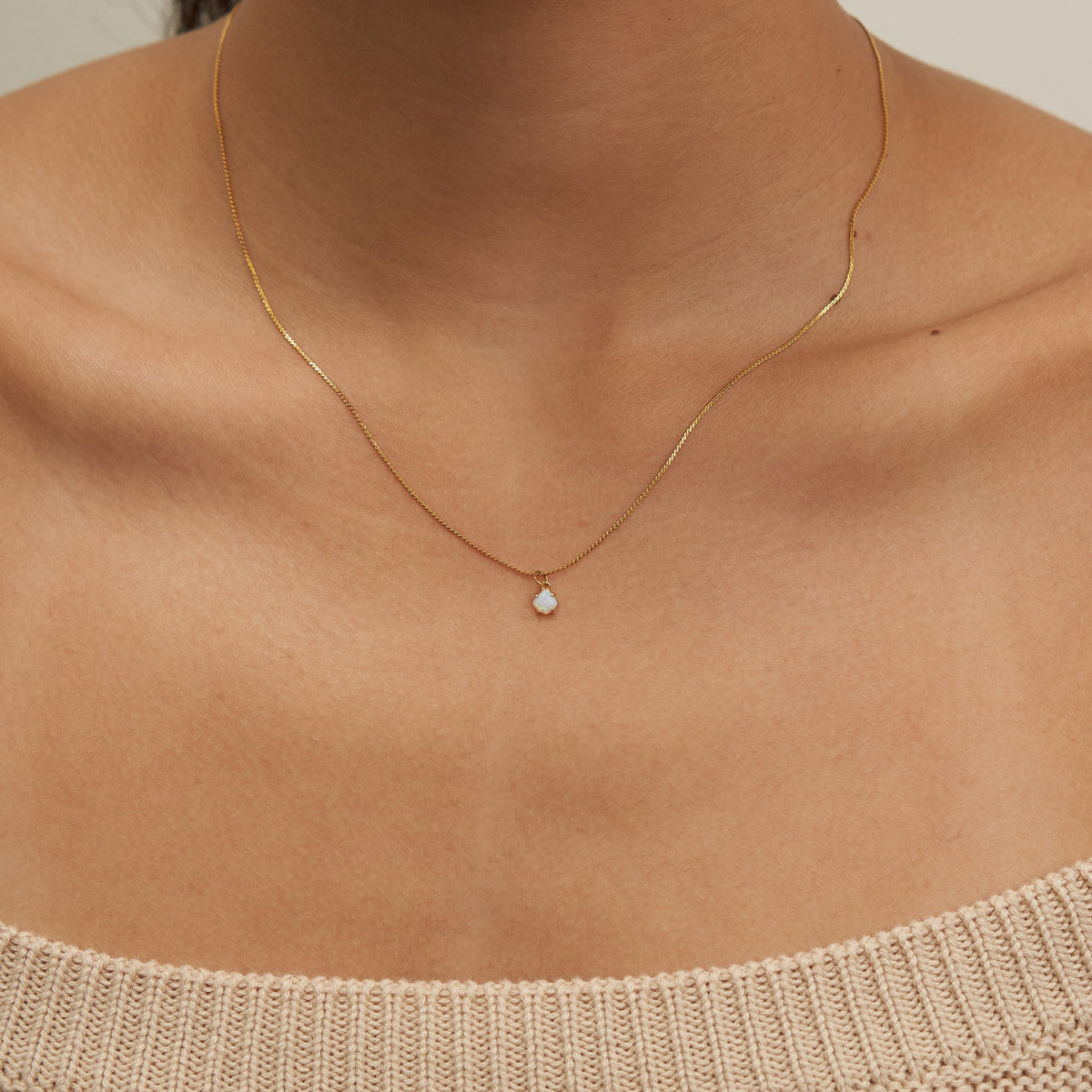 18K Gold Dainty Opal Necklace