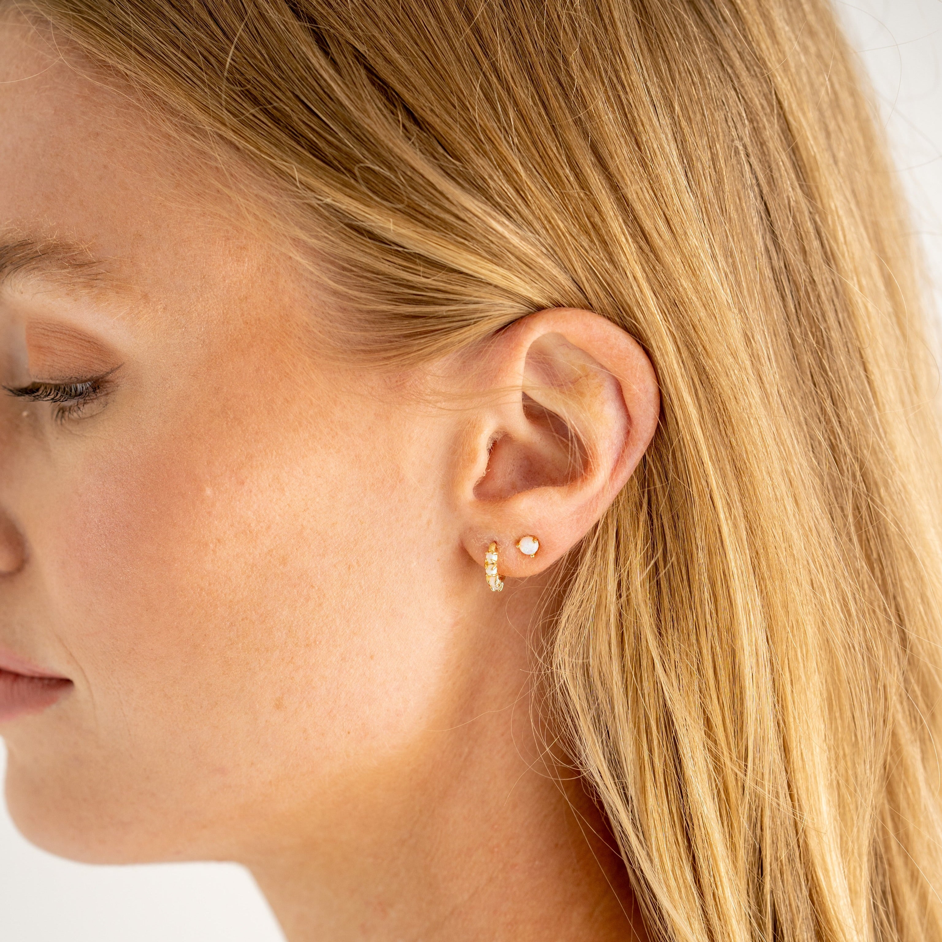 18K Gold Opal Huggies