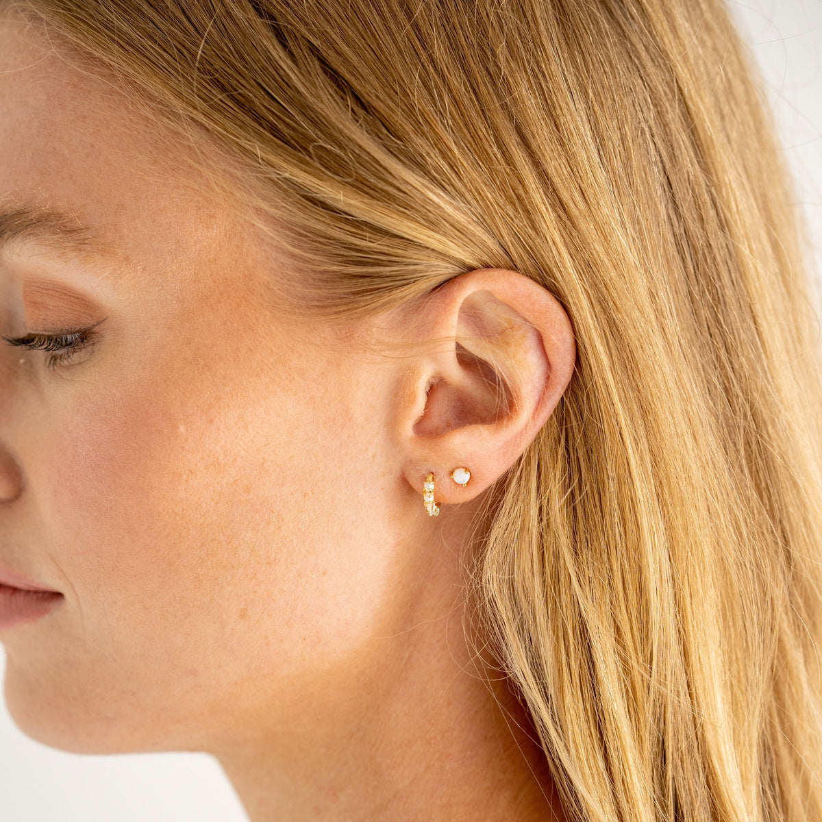 18K Gold Opal Huggies