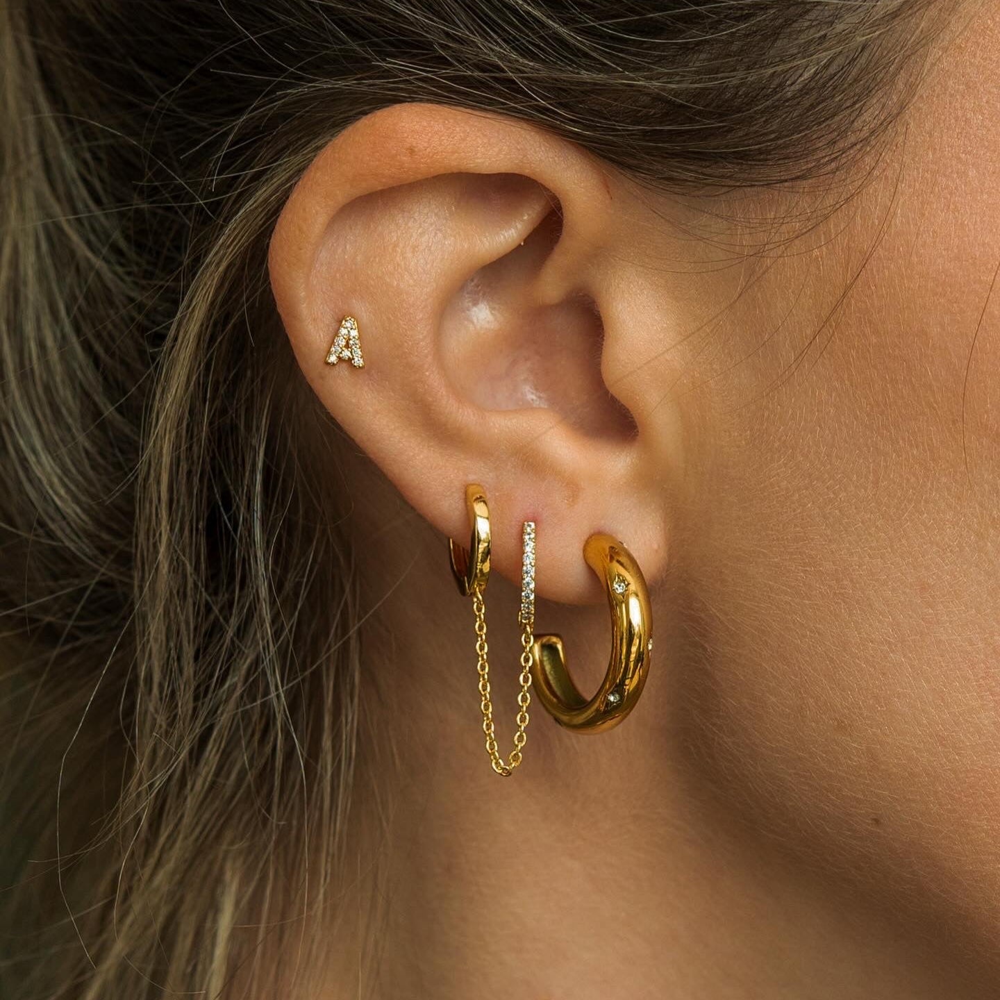 18K Gold Shiny Initial Studs - Set of 16