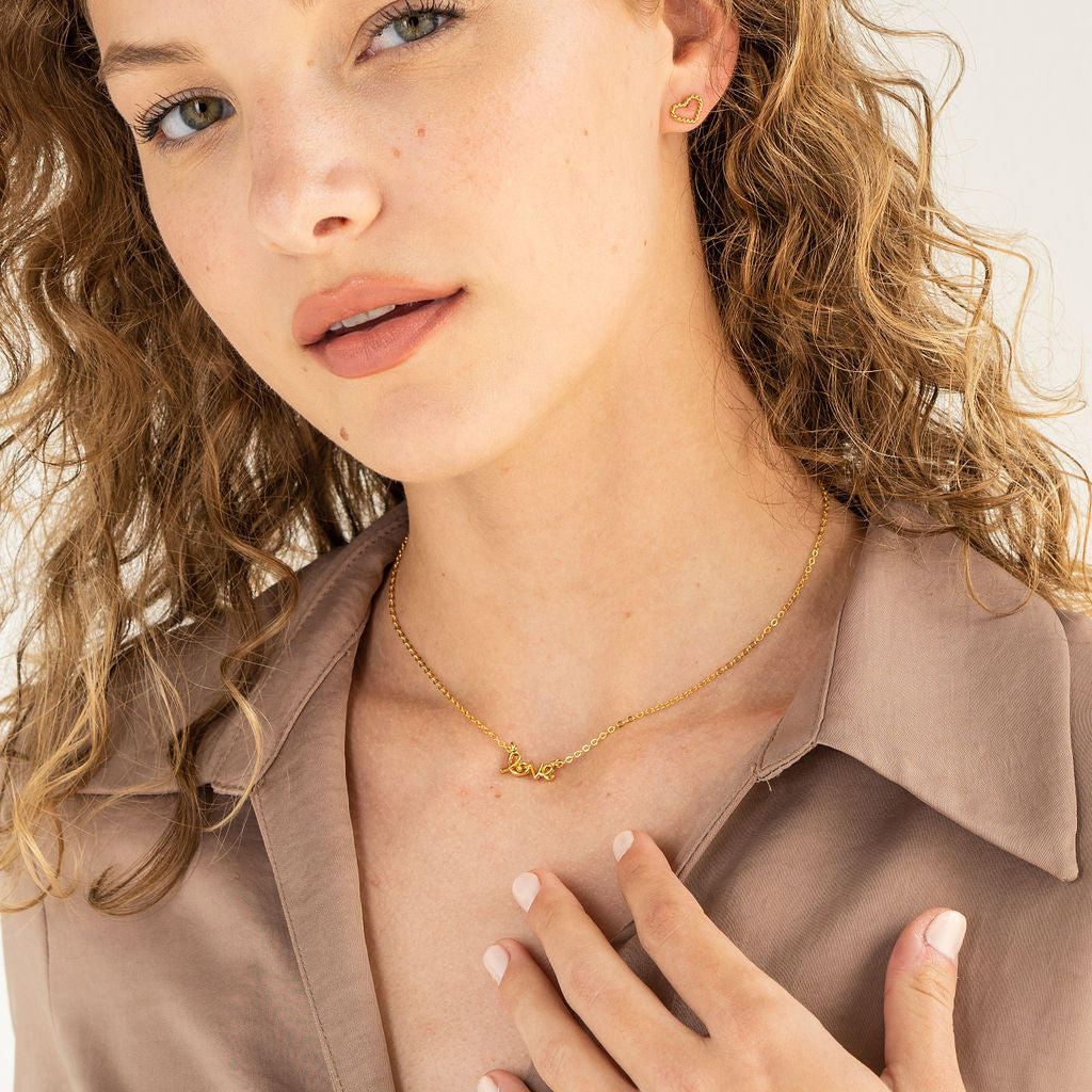 24K Gold Cursive Love Necklace