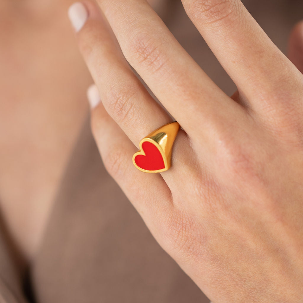 24K Gold Big Red Heart Ring