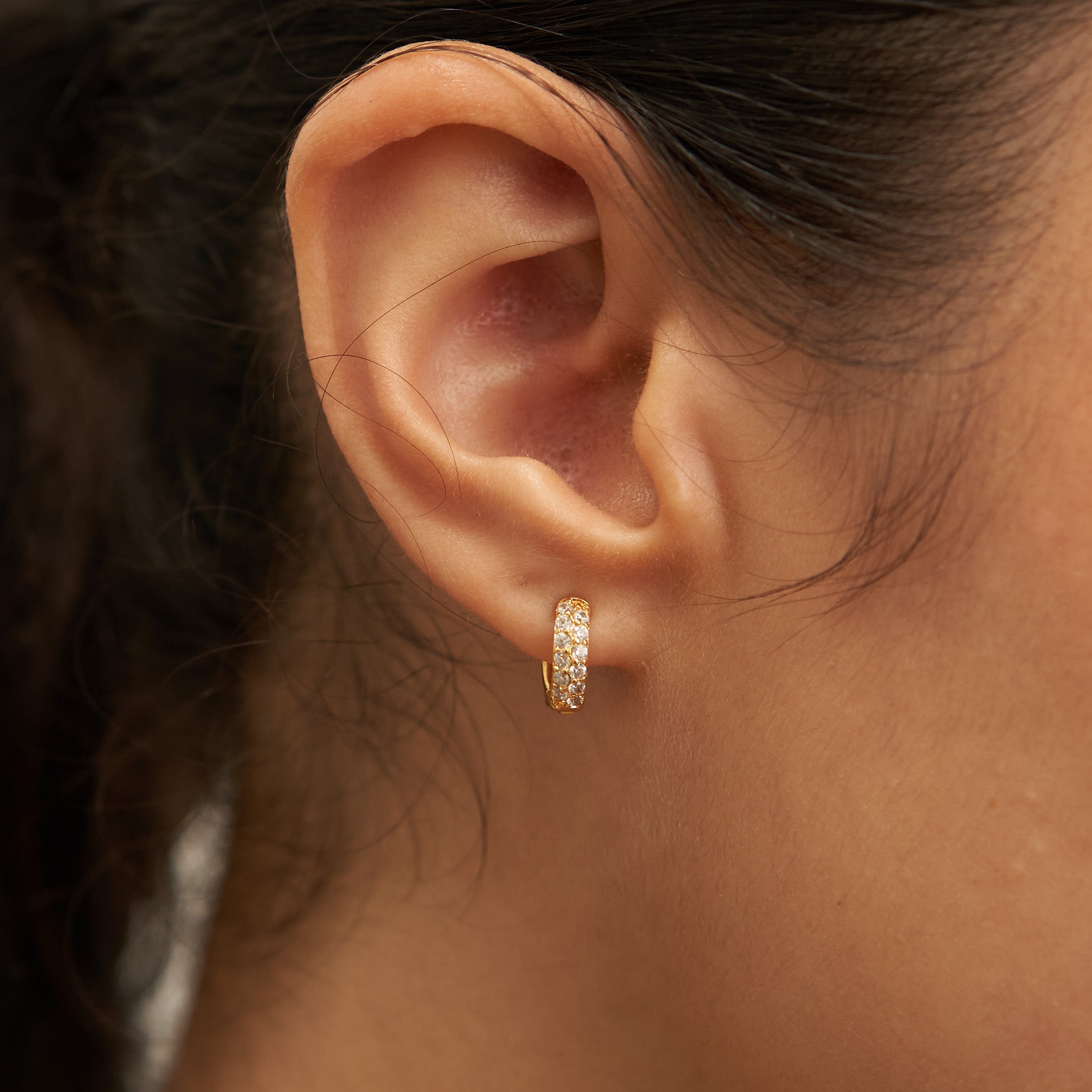 18k Gold Crystal Huggies