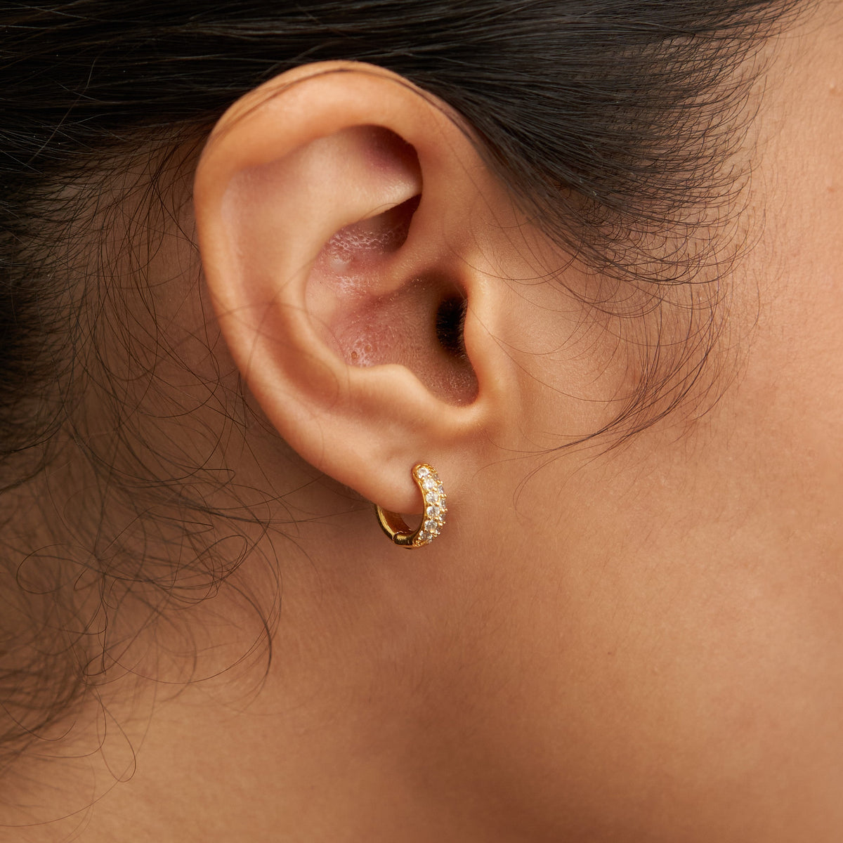 18k Gold Crystal Huggies