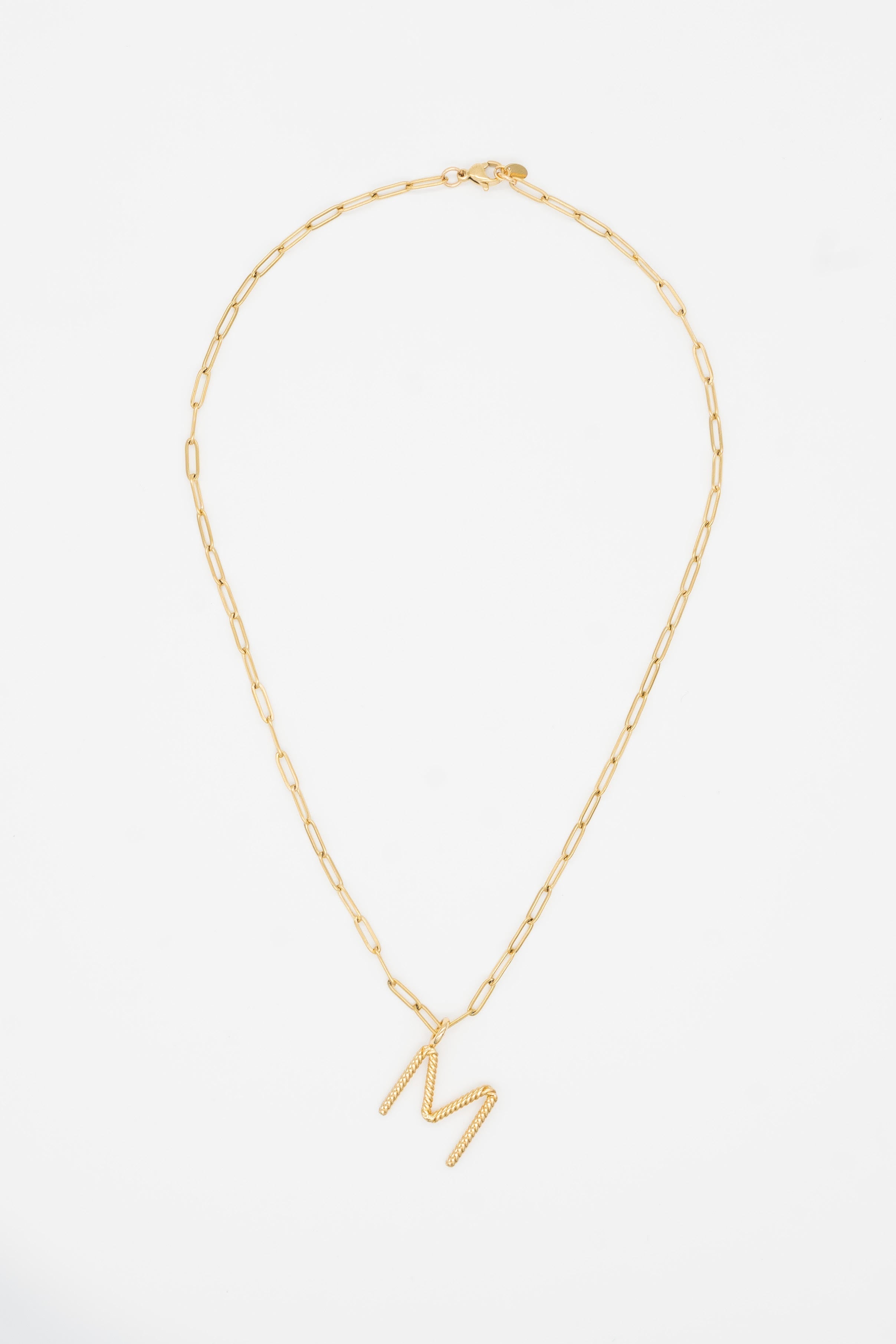 24K Gold Aspen Initial Paperclip Chain Necklace