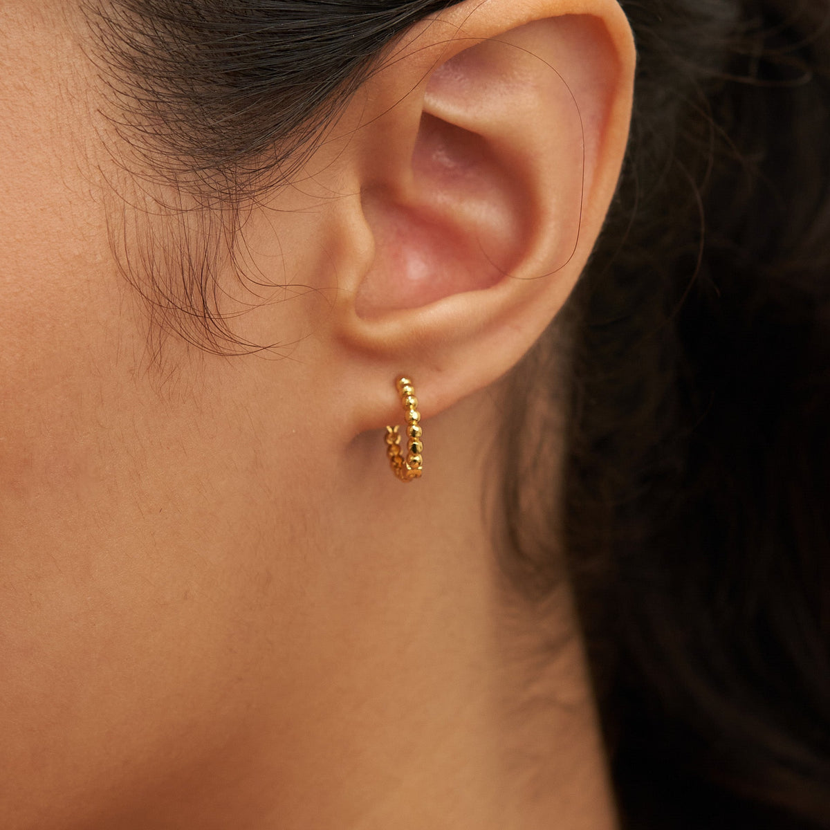 18K Gold Dainty Beaded Hoops