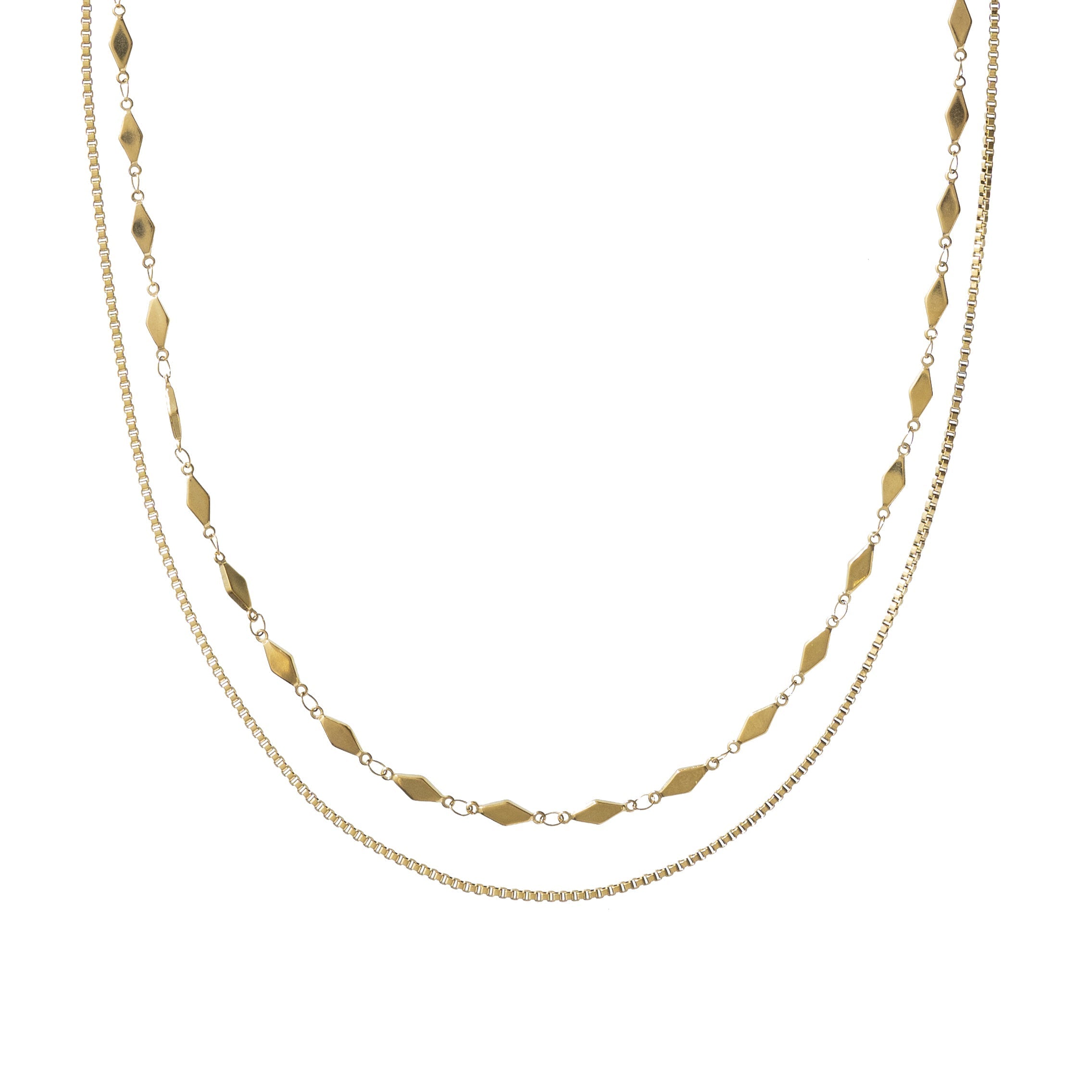 Waterproof Gold Box Chain Layered Necklace
