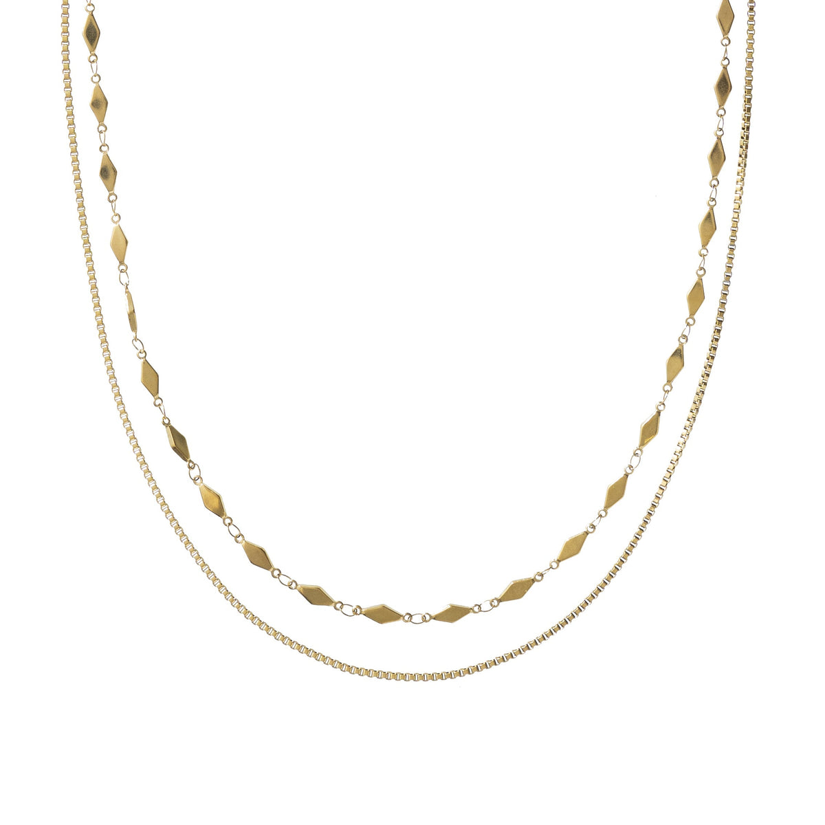Waterproof Gold Box Chain Layered Necklace