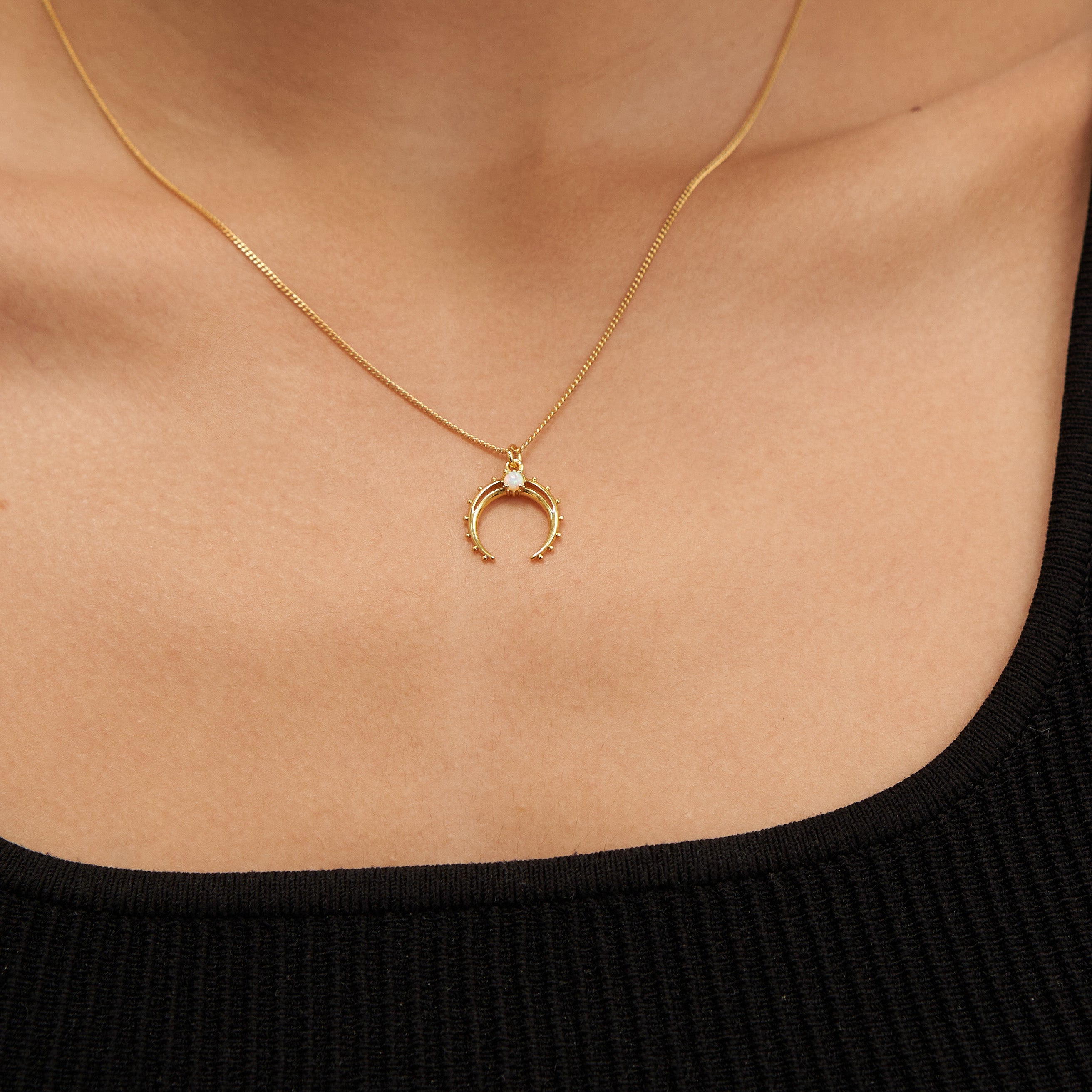 18K Gold Opal Moon Necklace