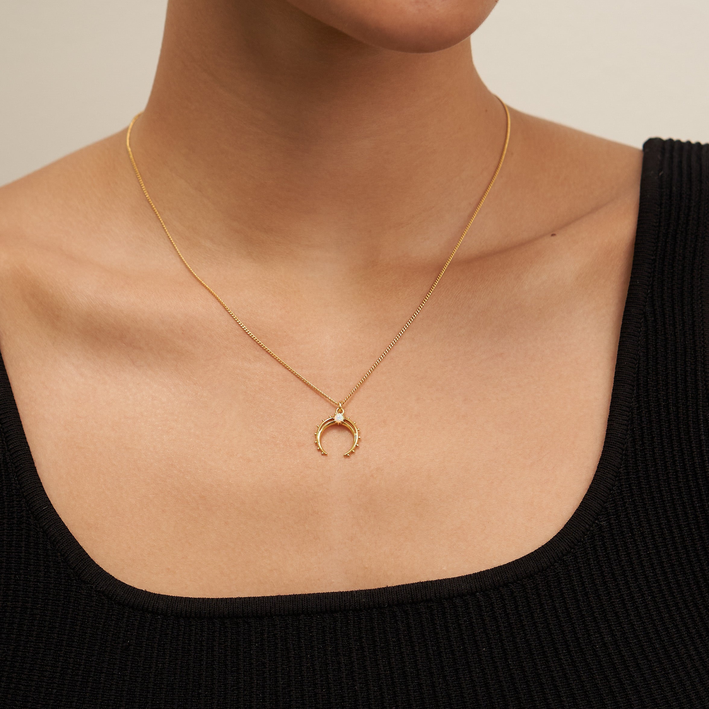 18K Gold Opal Moon Necklace