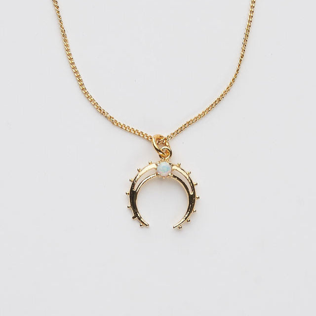 18K Gold Opal Moon Necklace