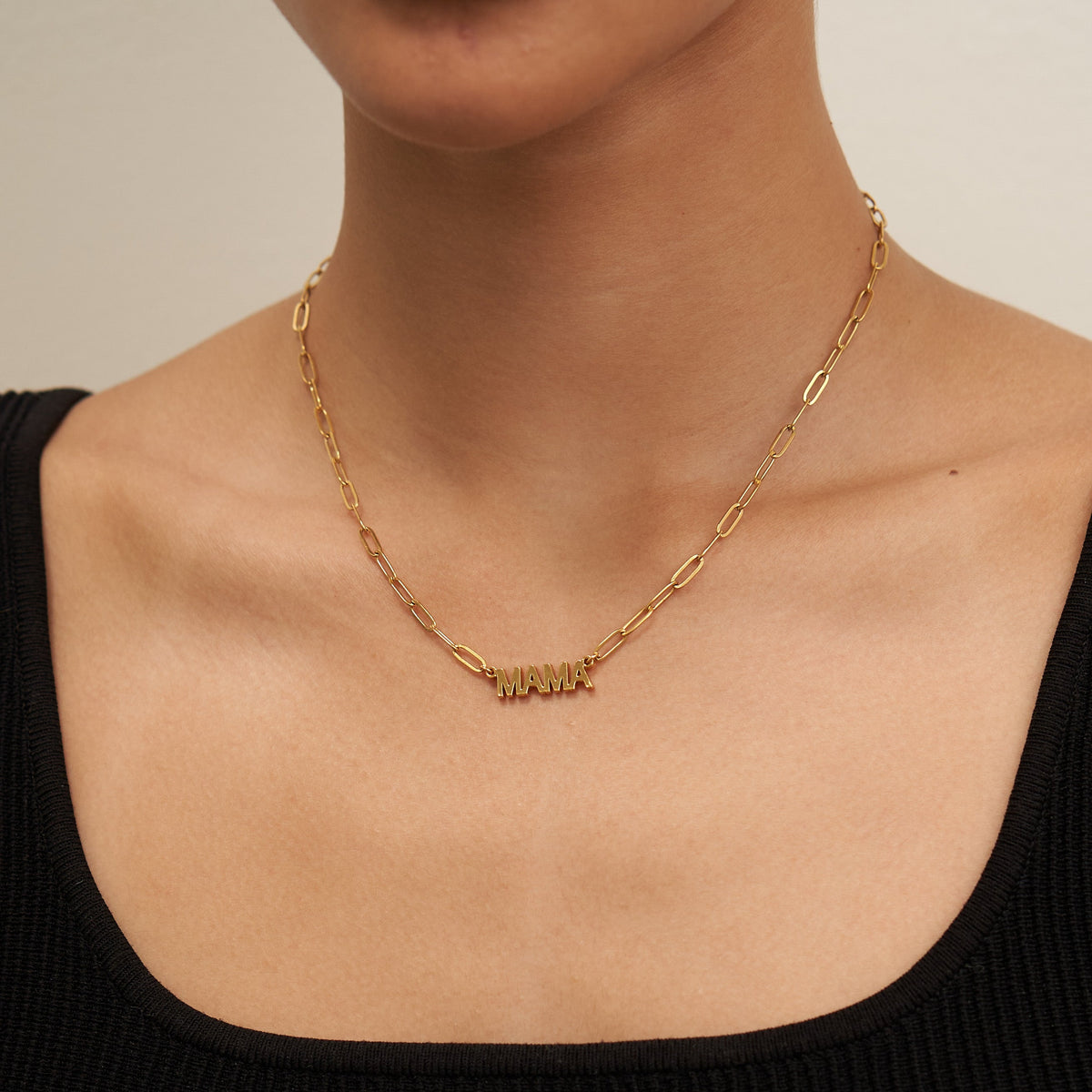 24K Gold Mama Paperclip Pendant Necklace