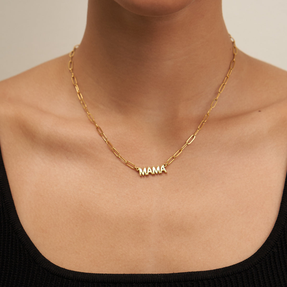 24K Gold Mama Paperclip Pendant Necklace