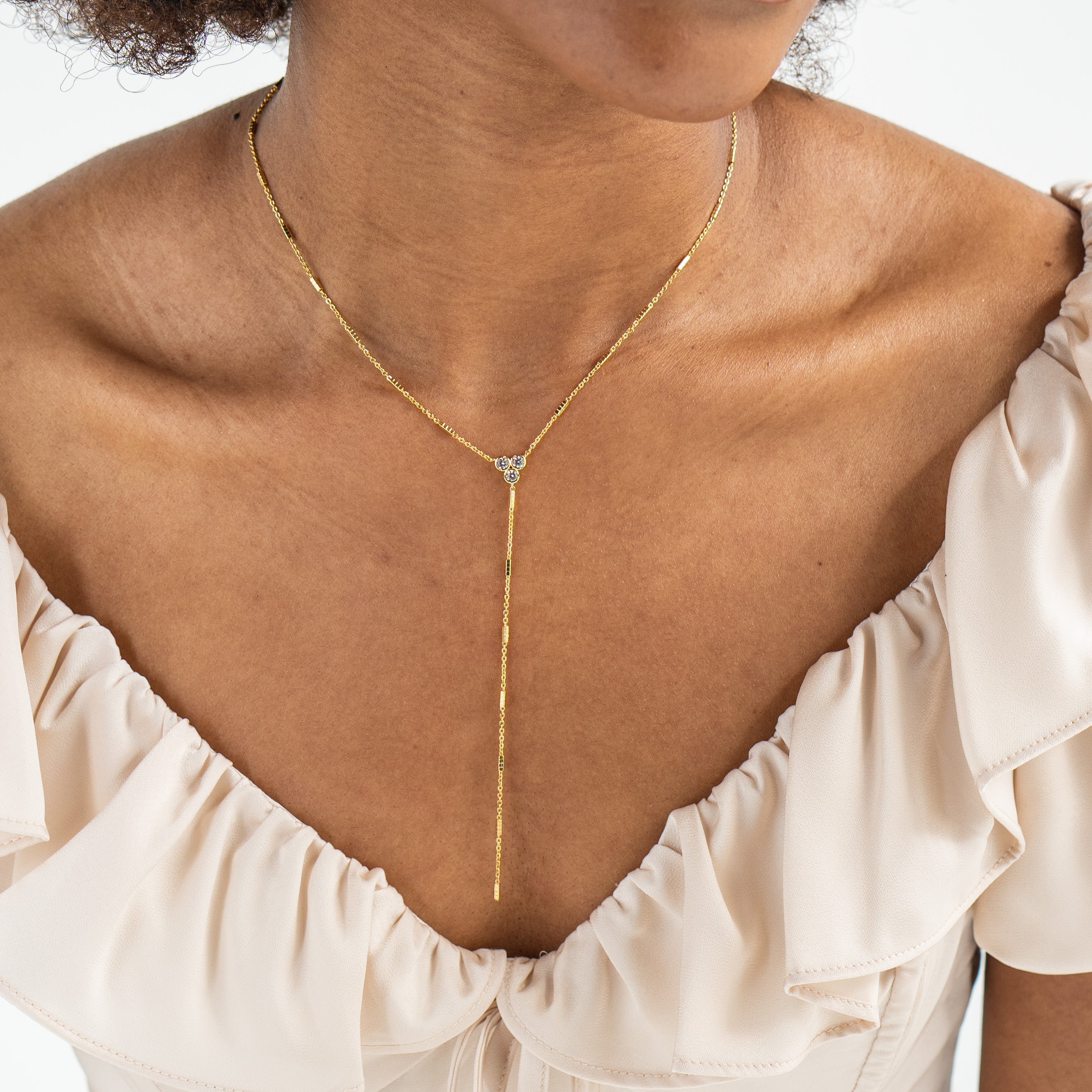 18K Gold Shiny Lariat Necklace
