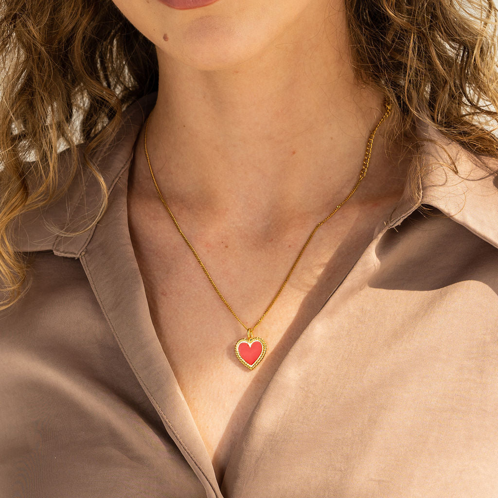 24K Gold Red Heart Necklace