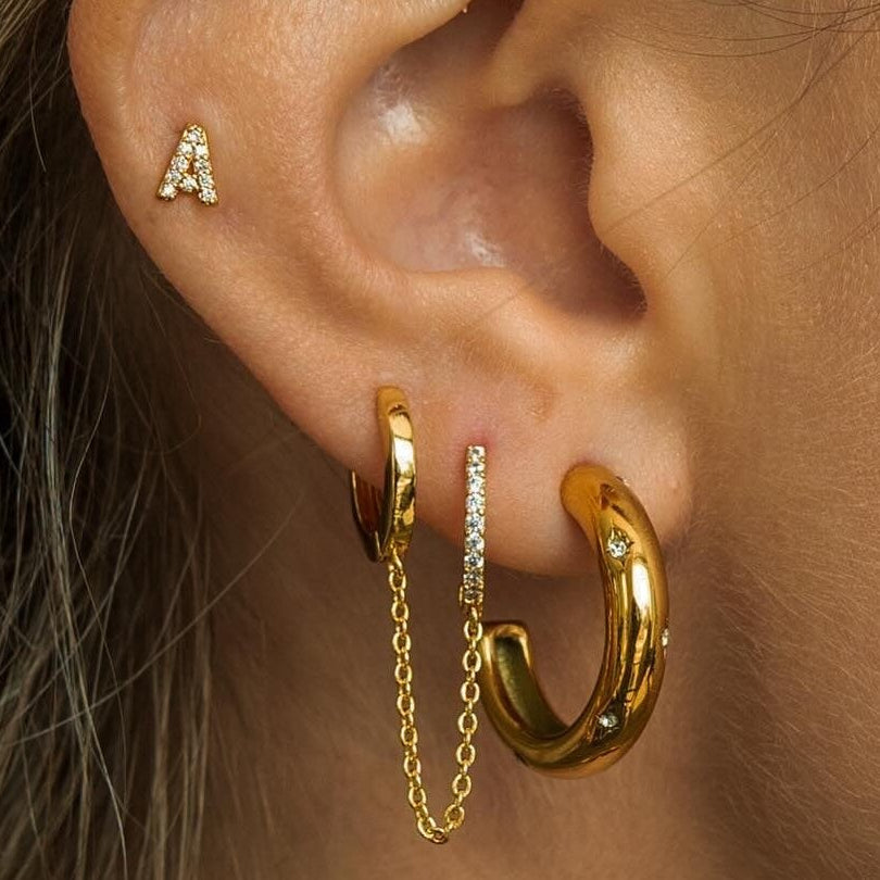 18K Gold Double Huggie - Single