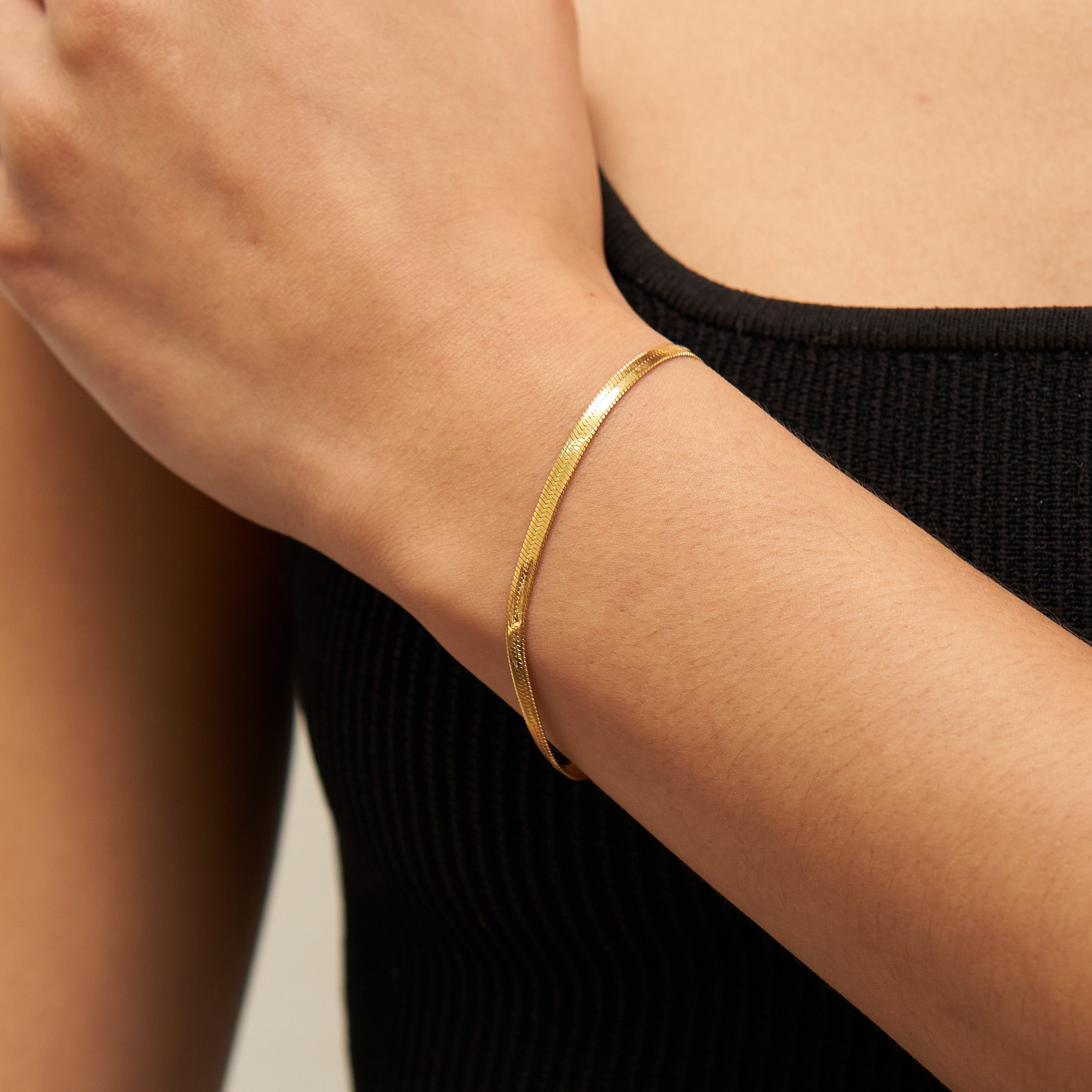 Waterproof Gold Dainty Herringbone Bracelet