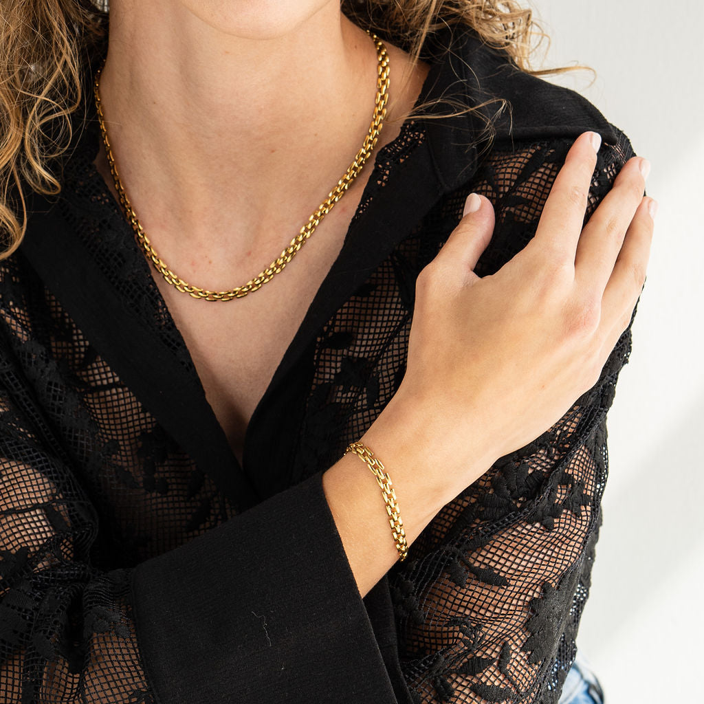 Waterproof Gold Squared Chain Bracelet
