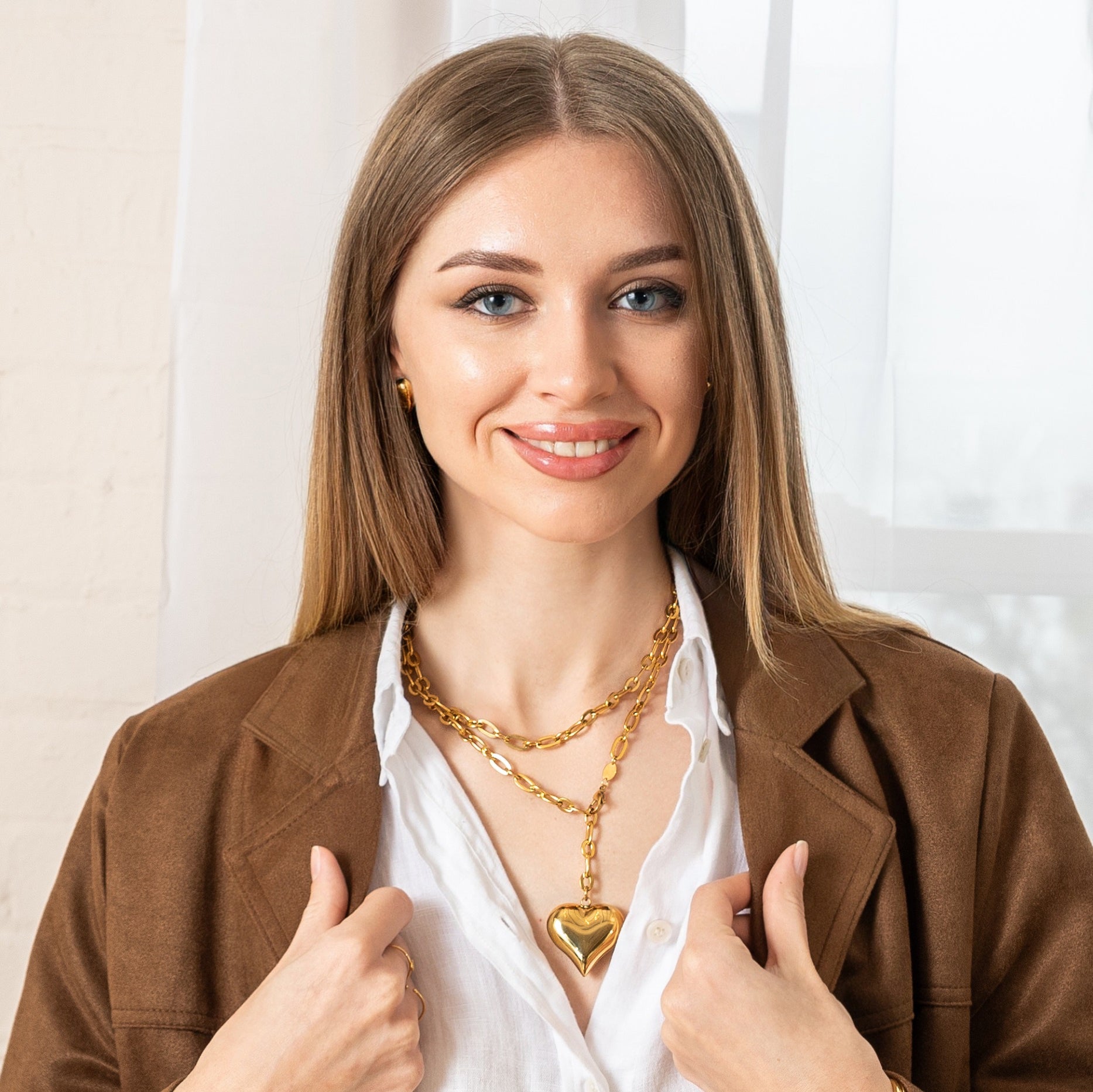Waterproof Gold Statement Adjustable PUFFY Heart Necklace