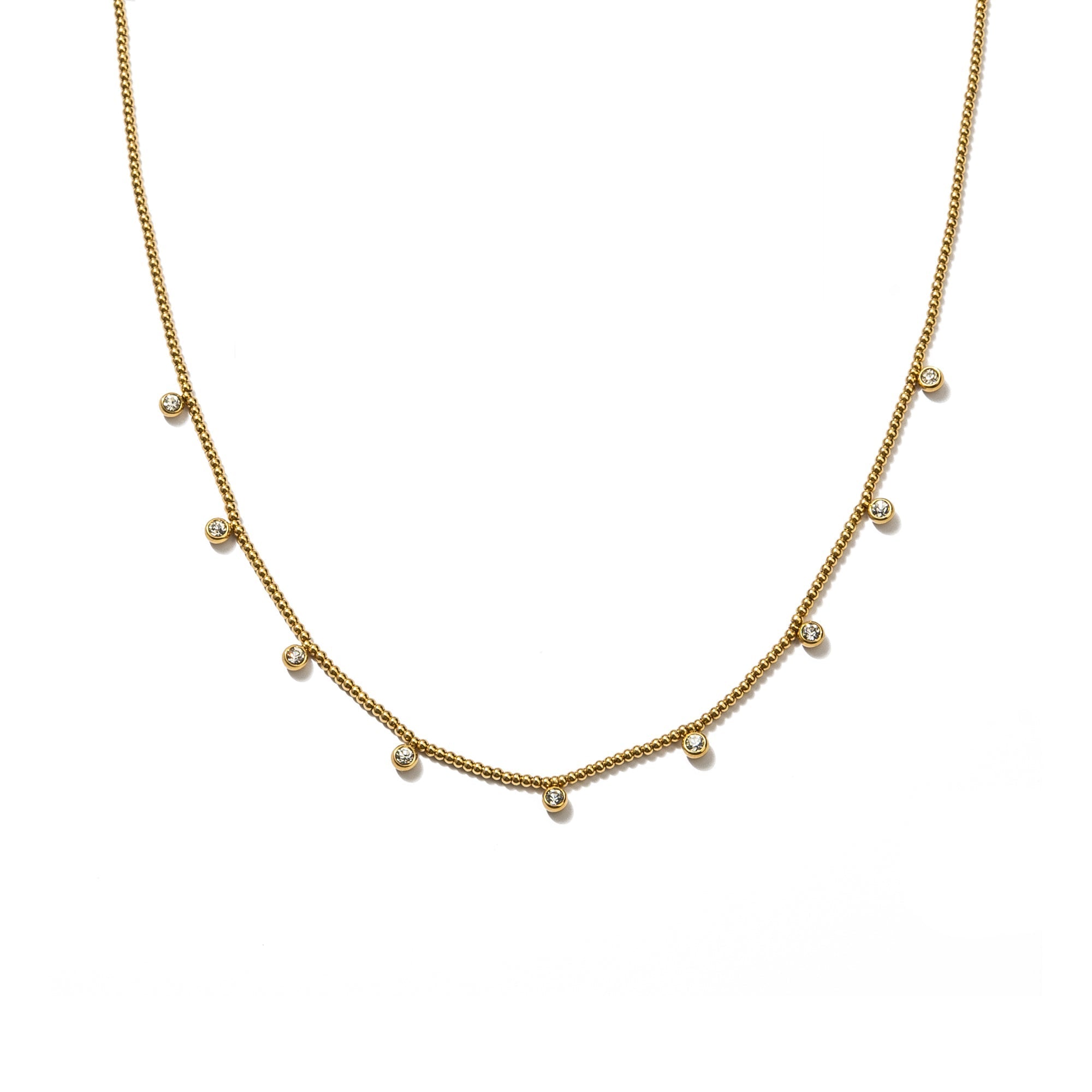 Waterproof Gold Beaded Crystal Necklace