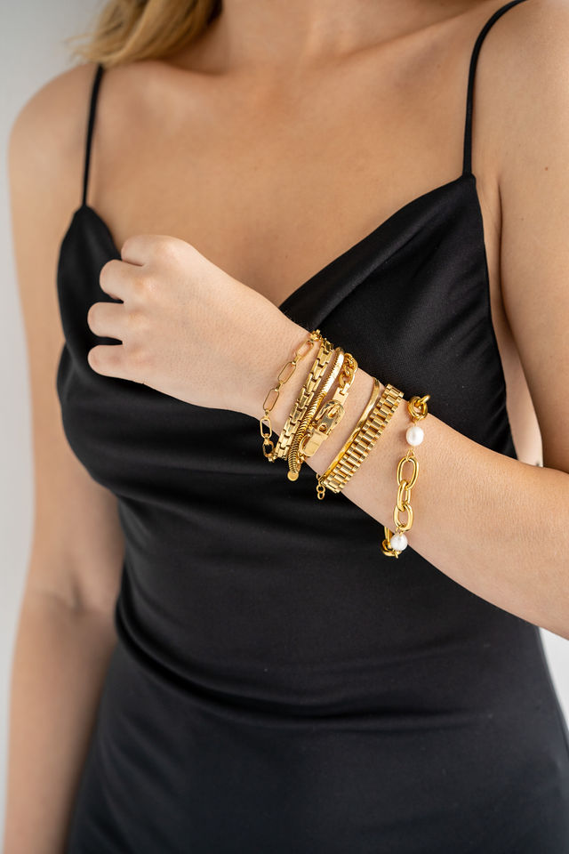 Waterproof Gold Chunky Pearl Chain Bracelet