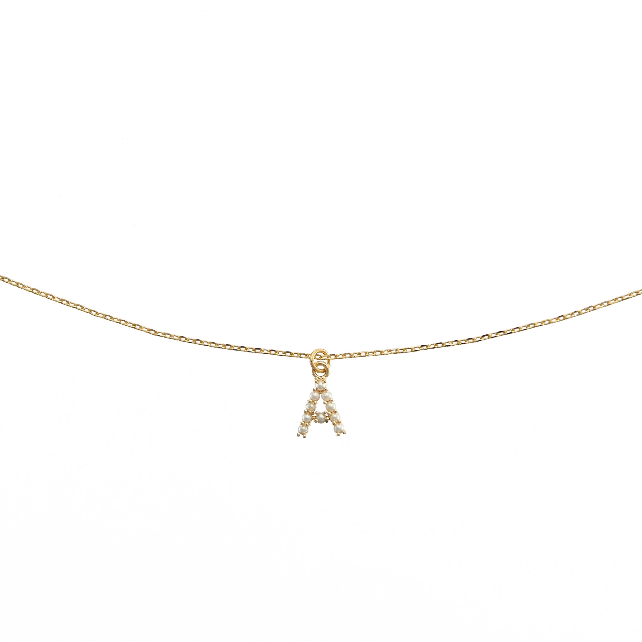 18K Gold Dainty Pearl Initial Pendant Necklace