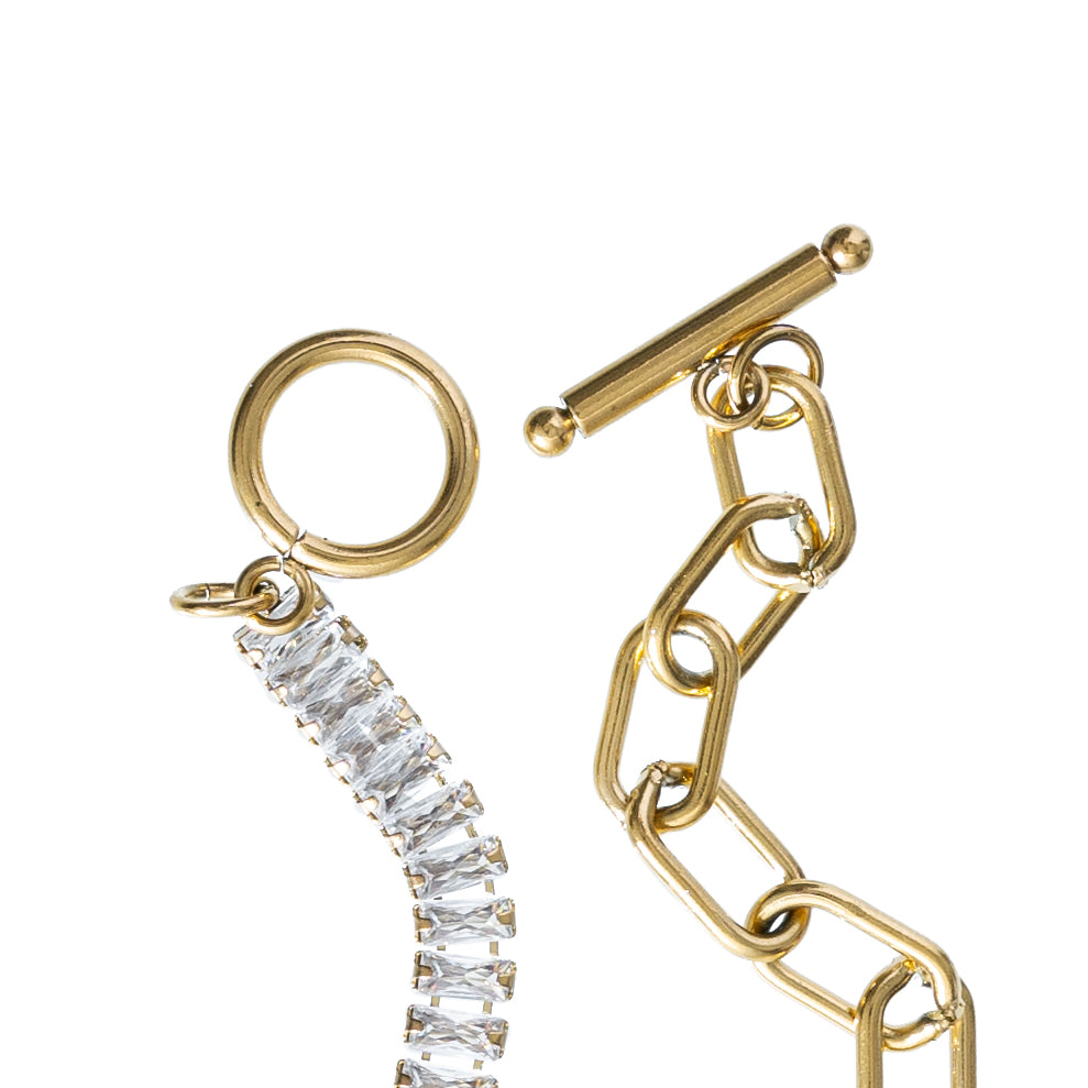 Waterproof Gold Tennis and Paperclip Bracelet