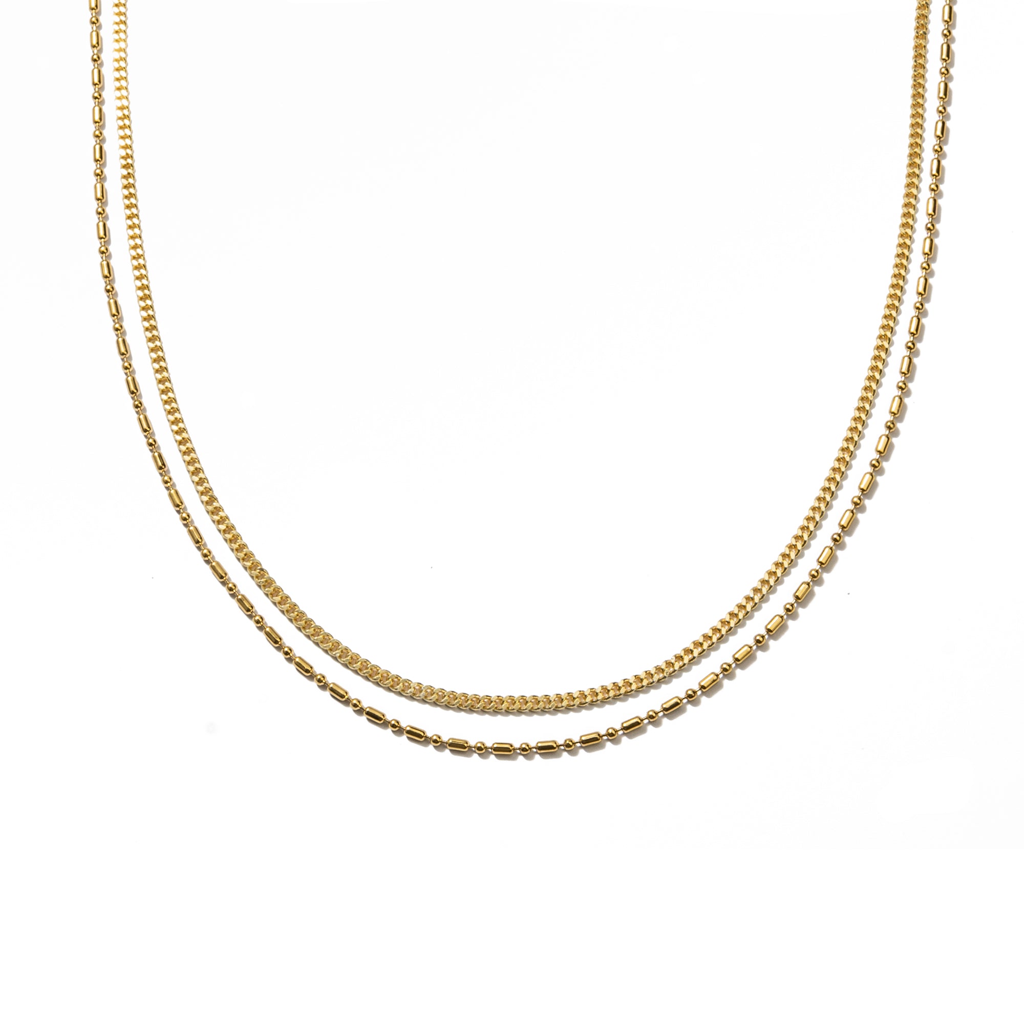 Waterproof Gold Double Barrel Necklace