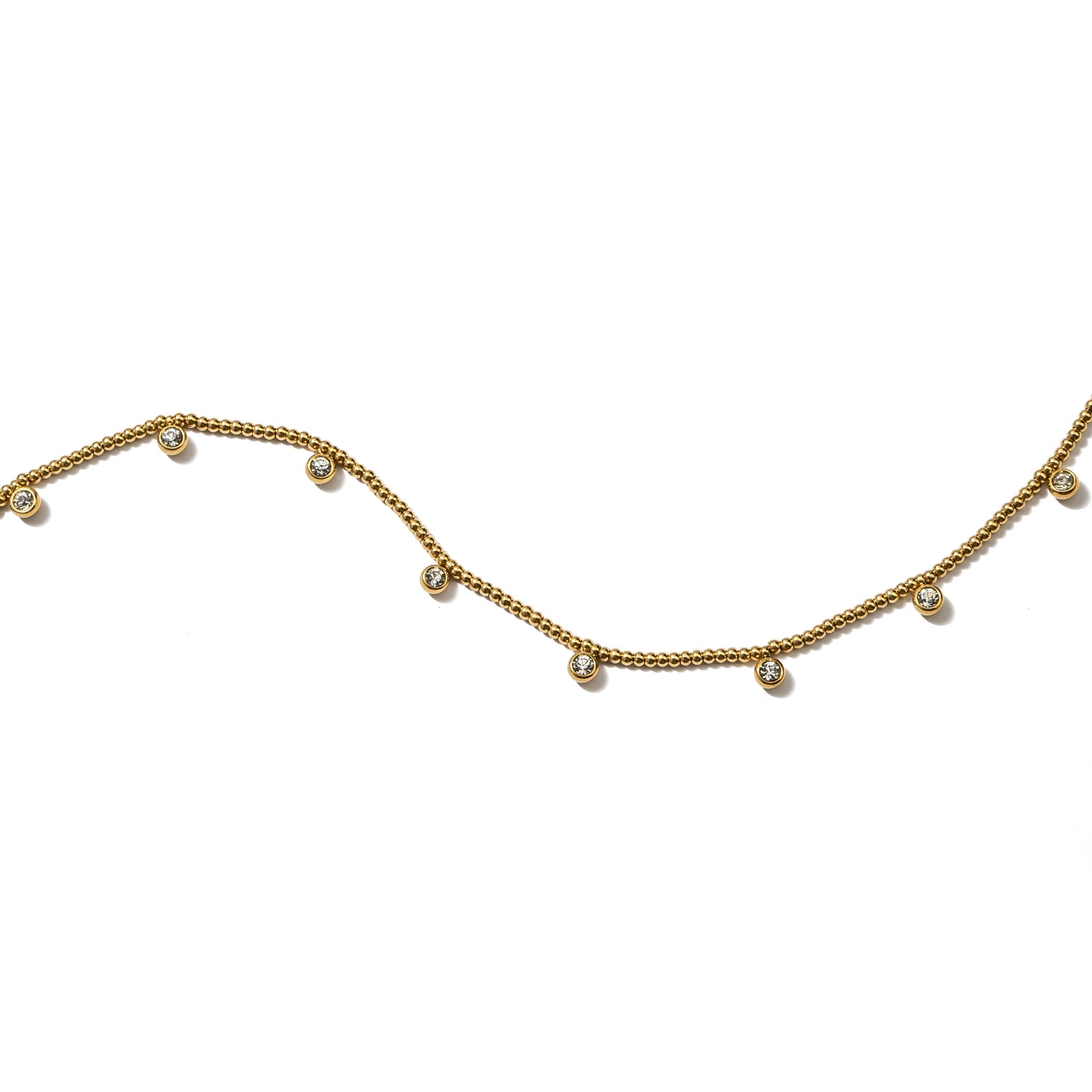 Waterproof Gold Beaded Crystal Necklace