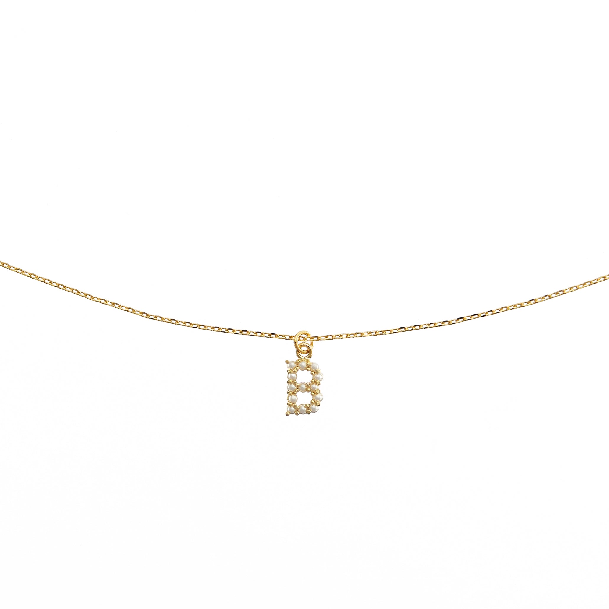 18K Gold Dainty Pearl Initial Pendant Necklace