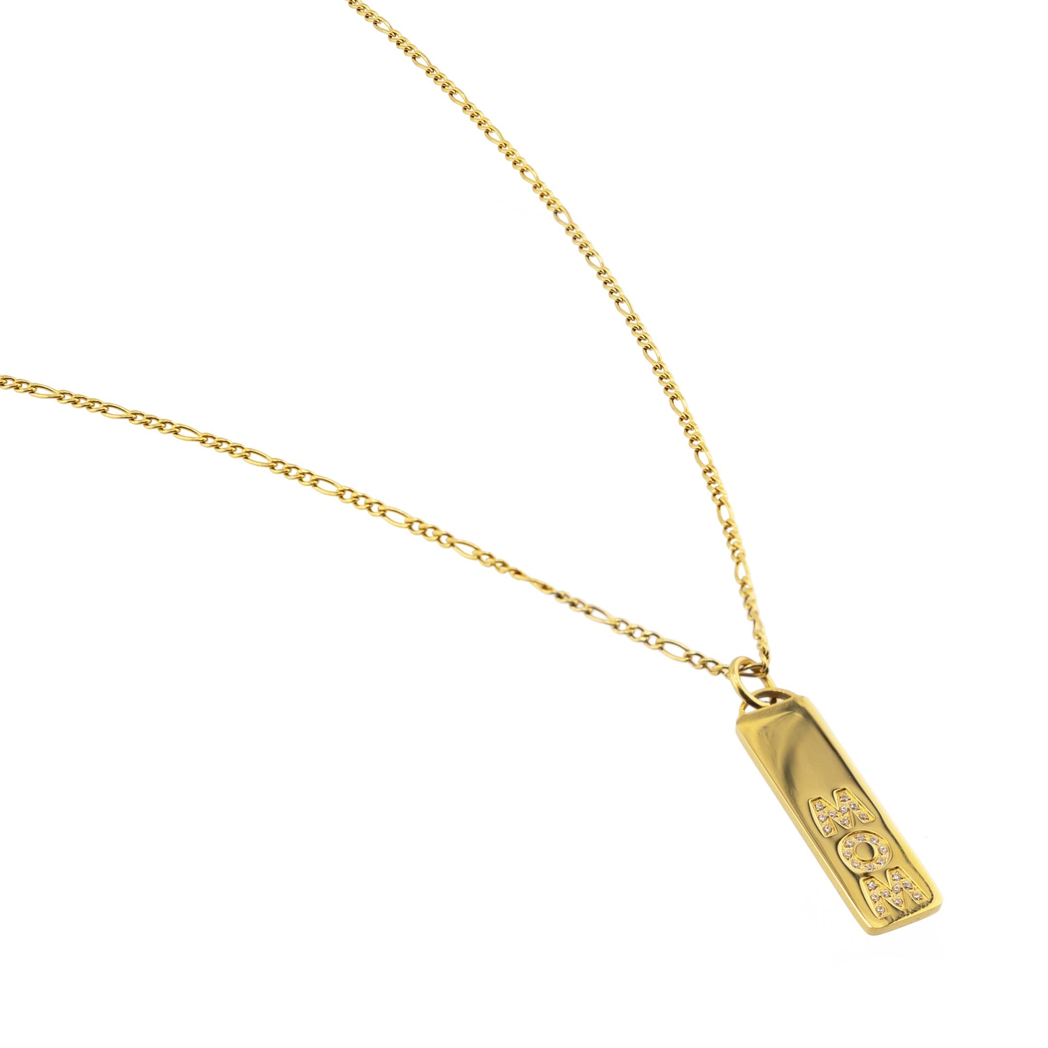 Waterproof Gold Diamond Mom Bar Necklace