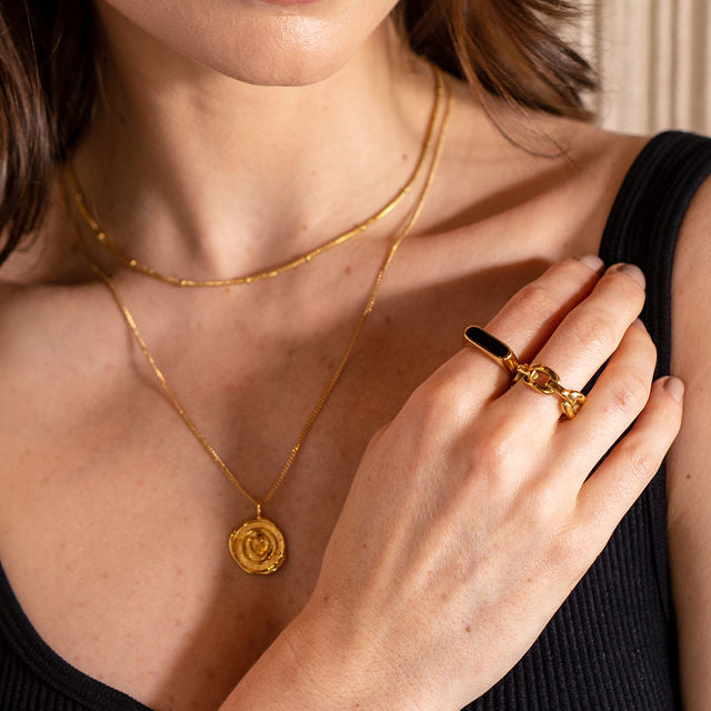 Waterproof Gold Black Bar Ring