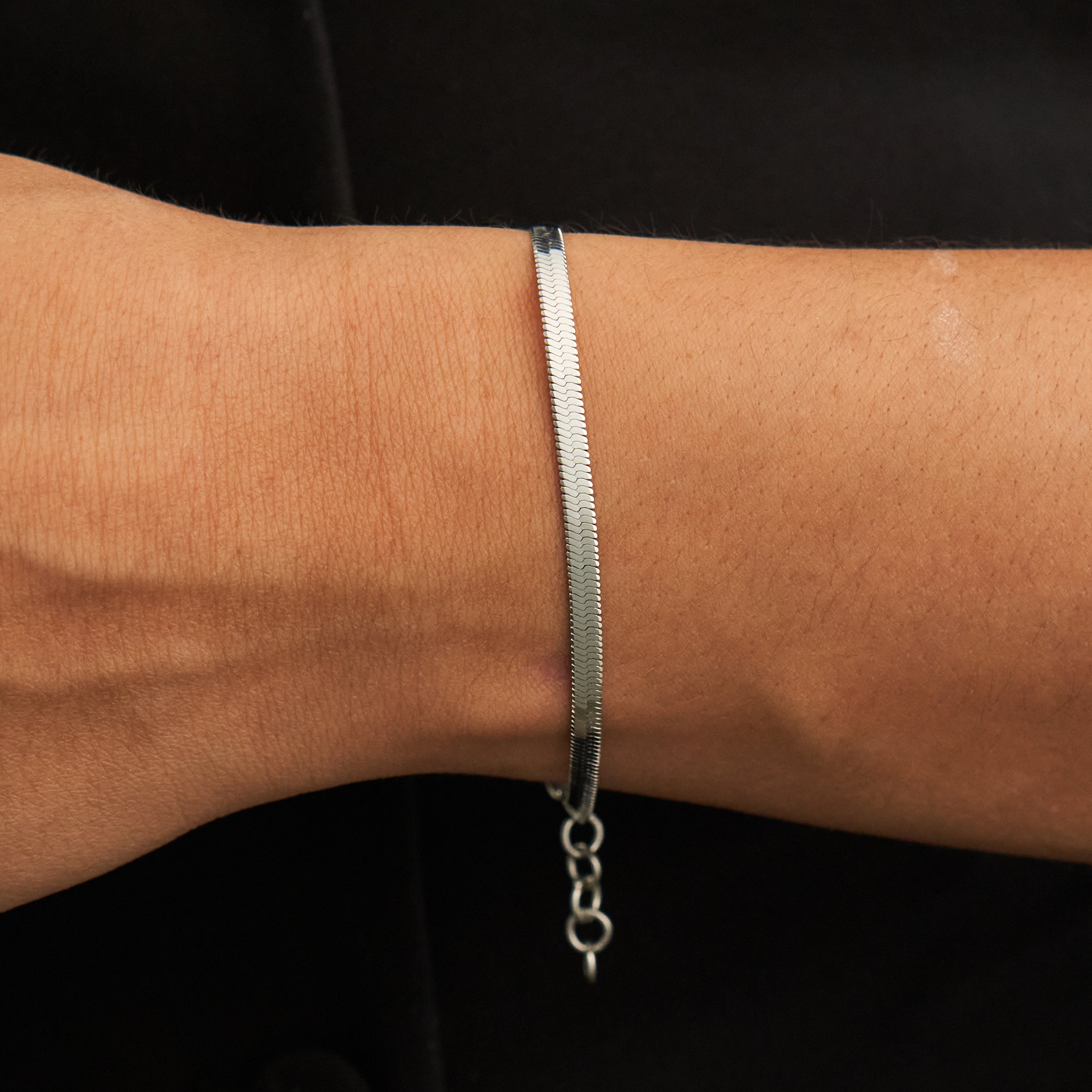 Waterproof Silver Dainty Herringbone Bracelet