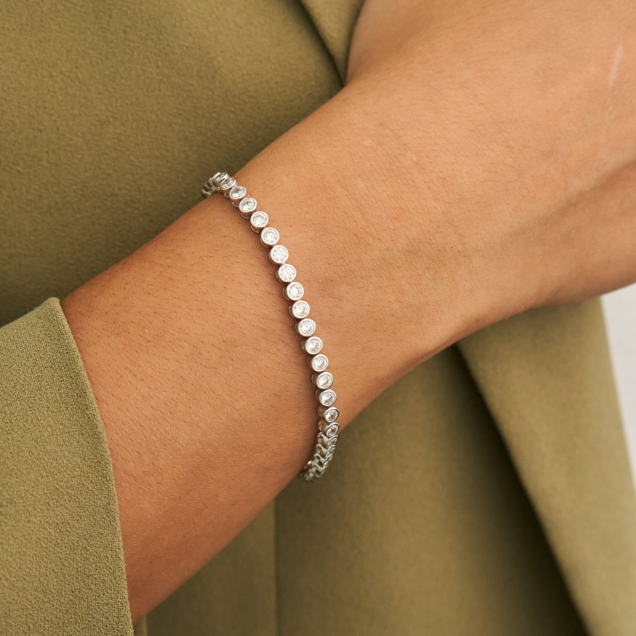 Demi-Fine Silver Diamond Tennis Bracelet