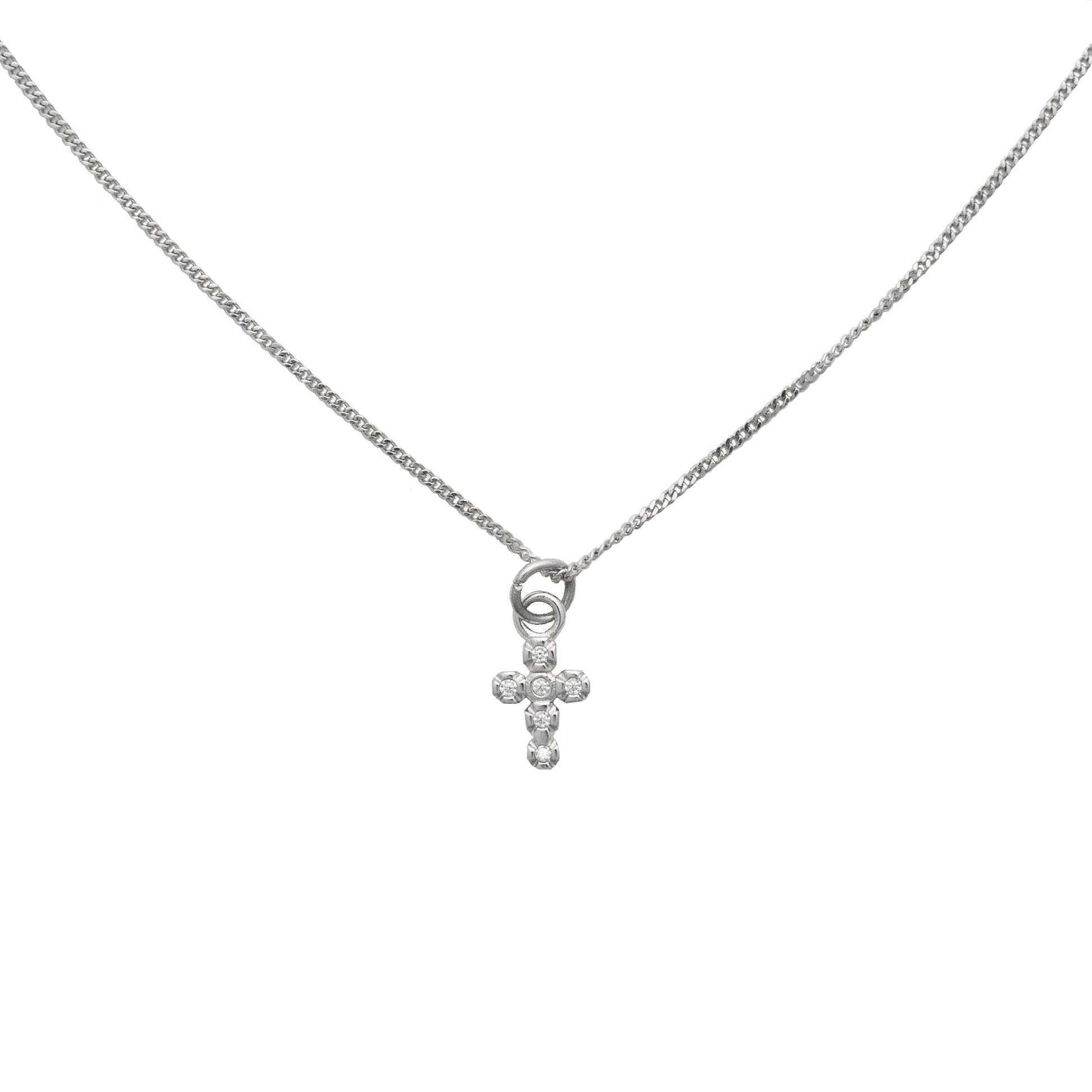 Demi-Fine Siver Dainty Diamond Cross Necklace