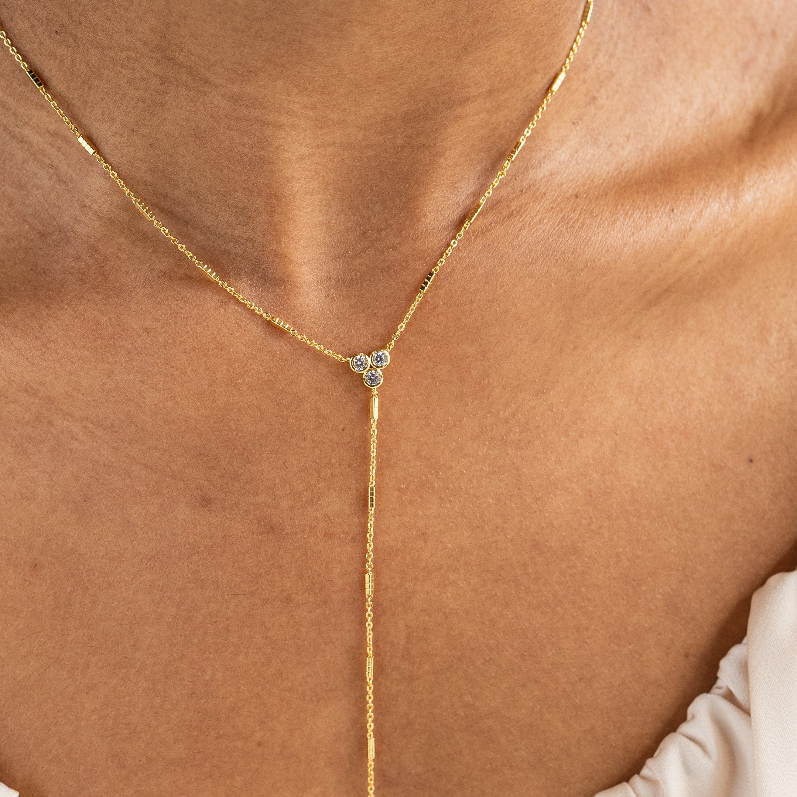 18K Gold Shiny Lariat Necklace