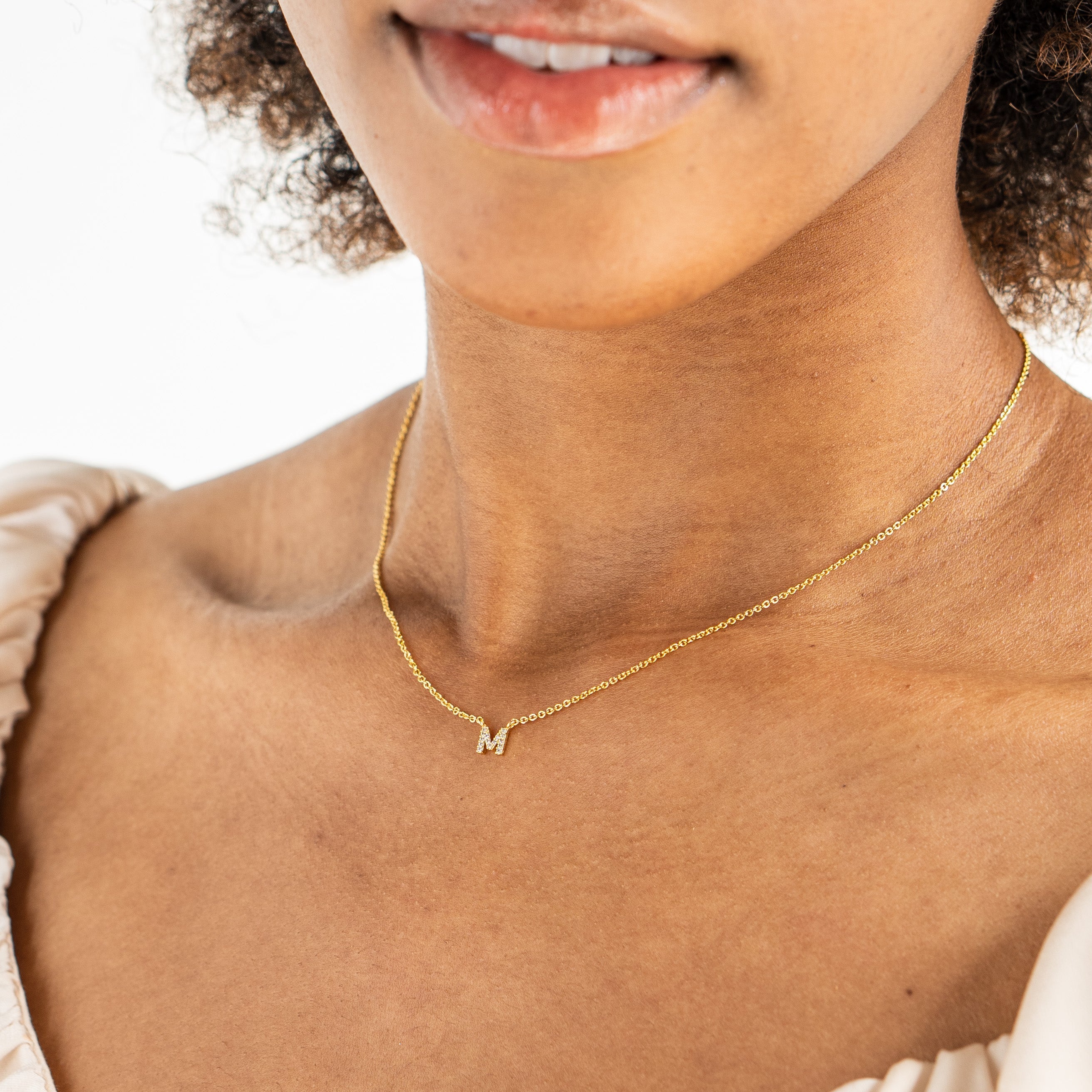 18K Gold Dainty Shiny Initial Necklace