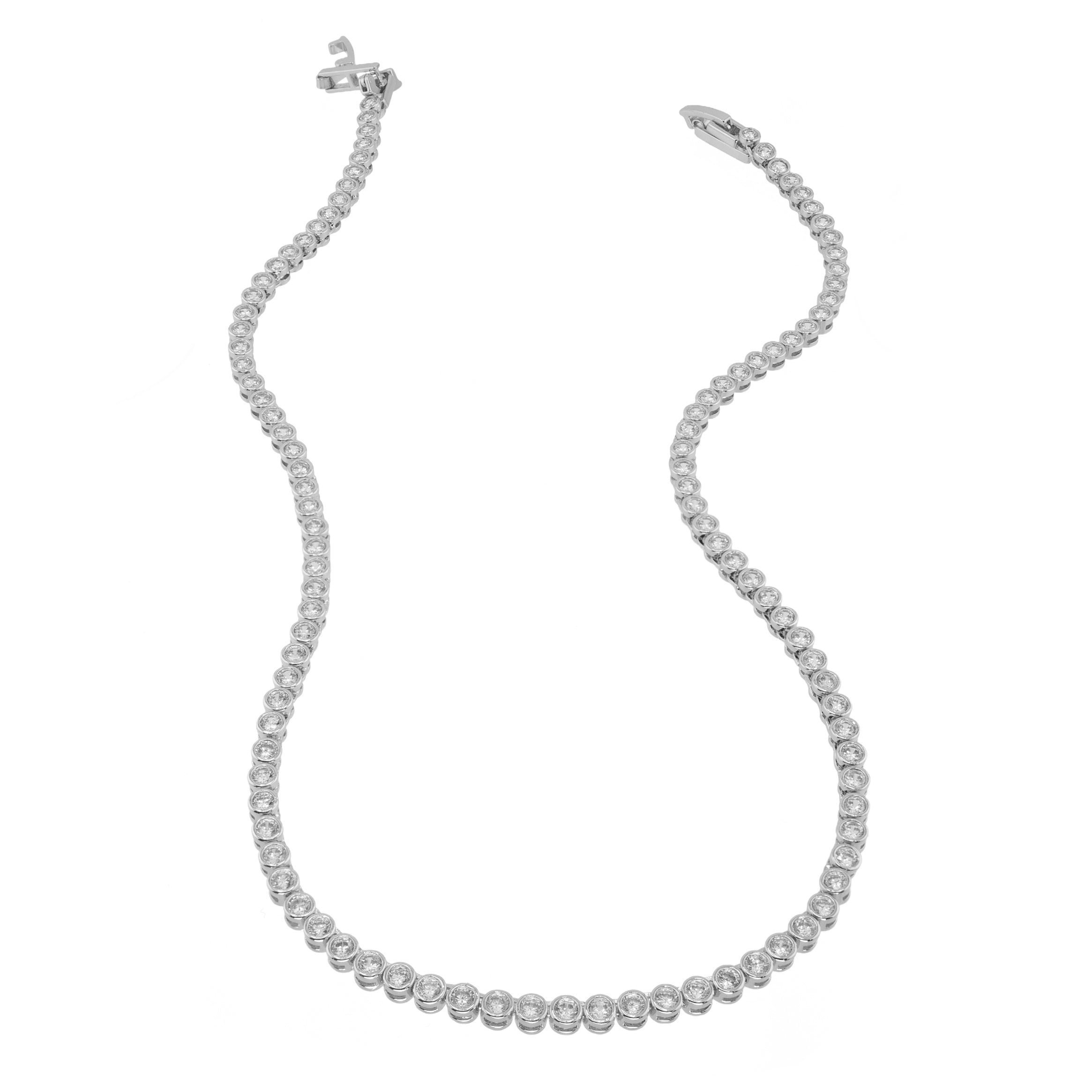 Demi-Fine Silver Diamond Tennis Necklace