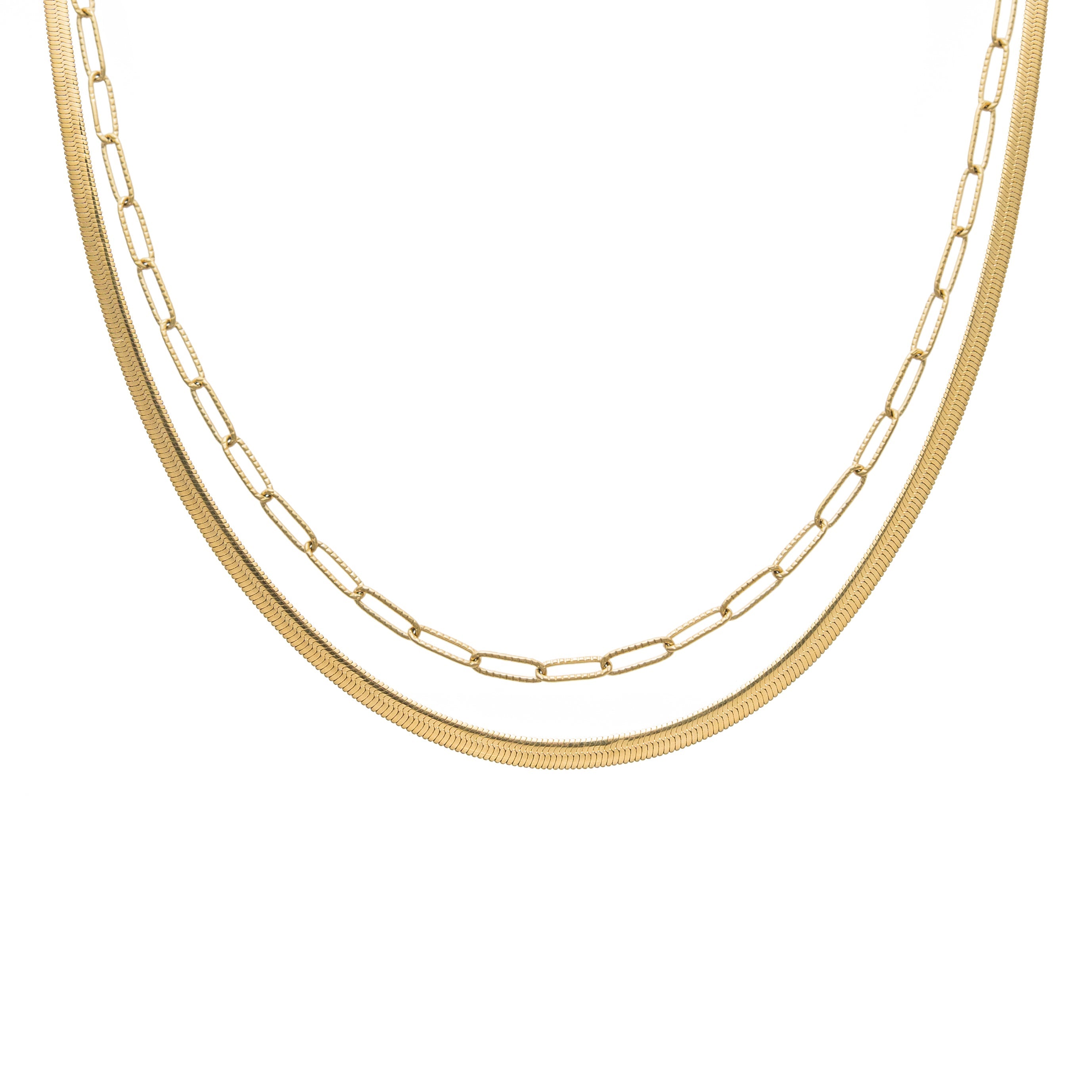 Waterproof Gold Herringbone Layered Necklace