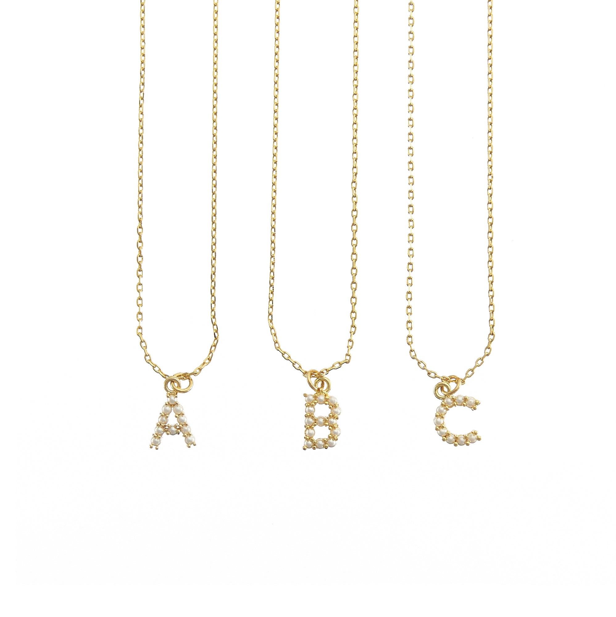 18K Gold Dainty Pearl Initial Pendant Necklace