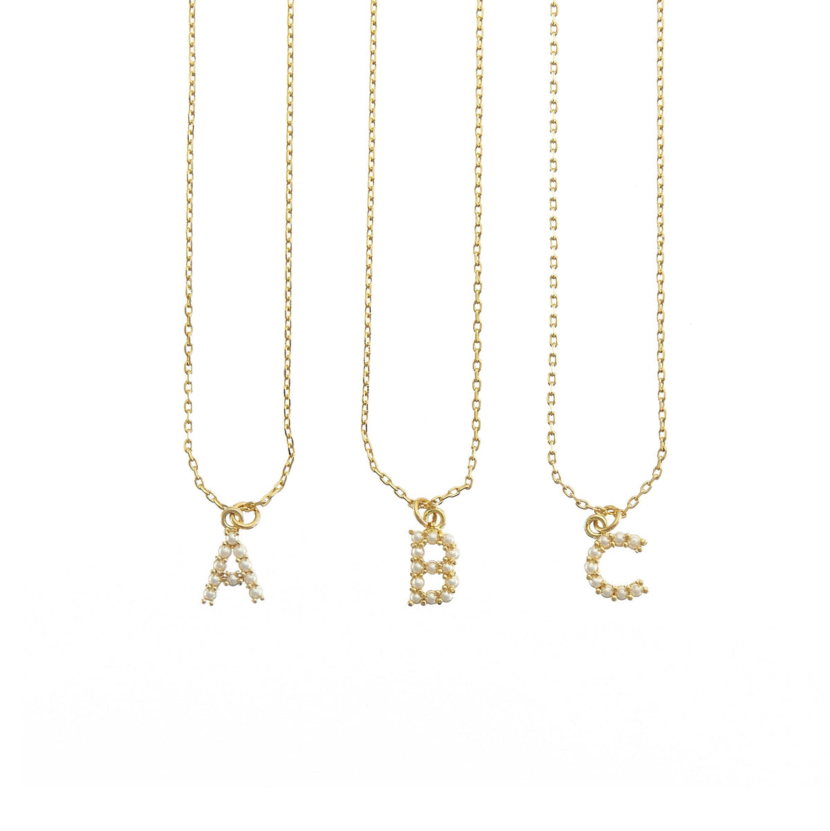 18K Gold Dainty Pearl Initial Pendant Necklace