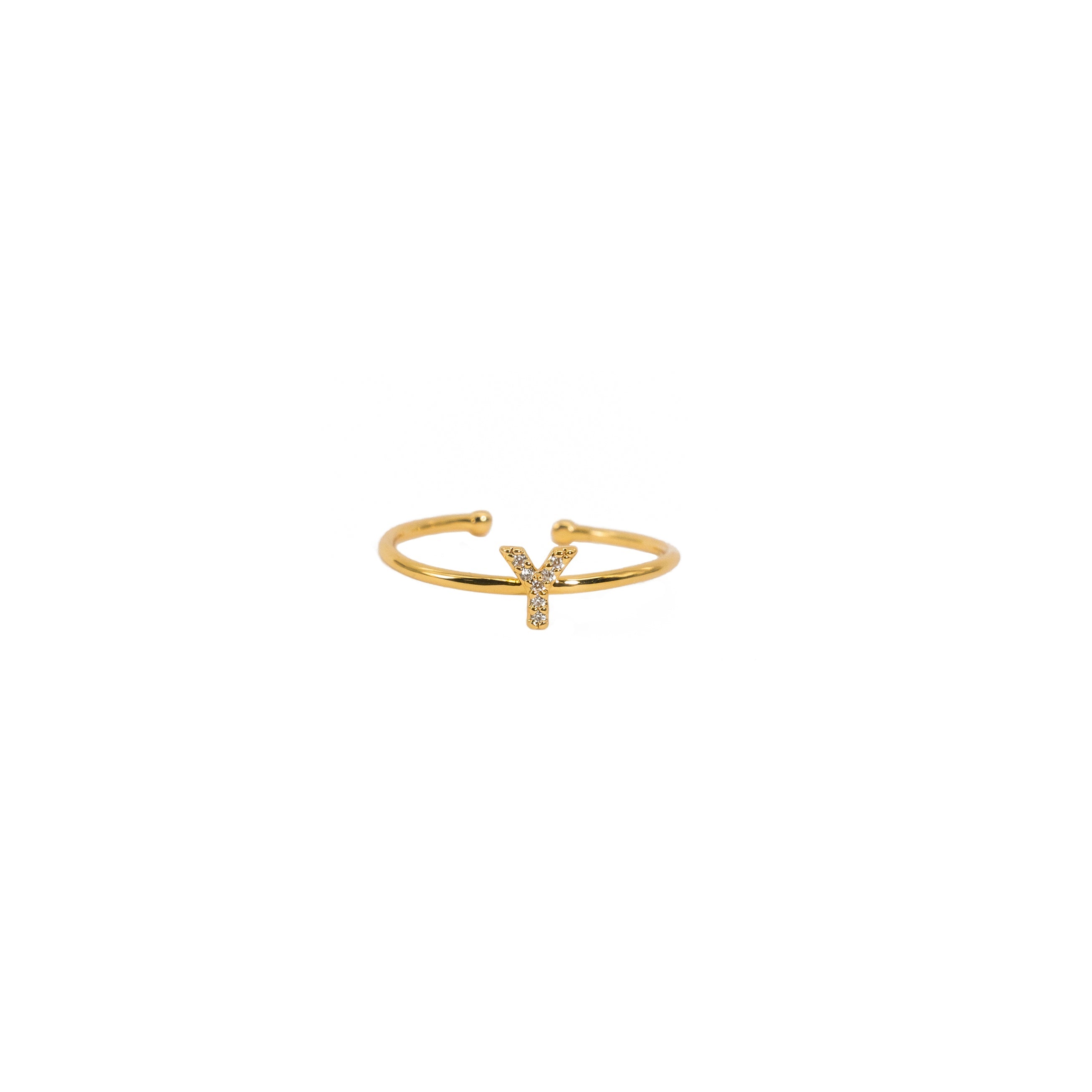 18K Gold Shiny Adjustable Initial Ring