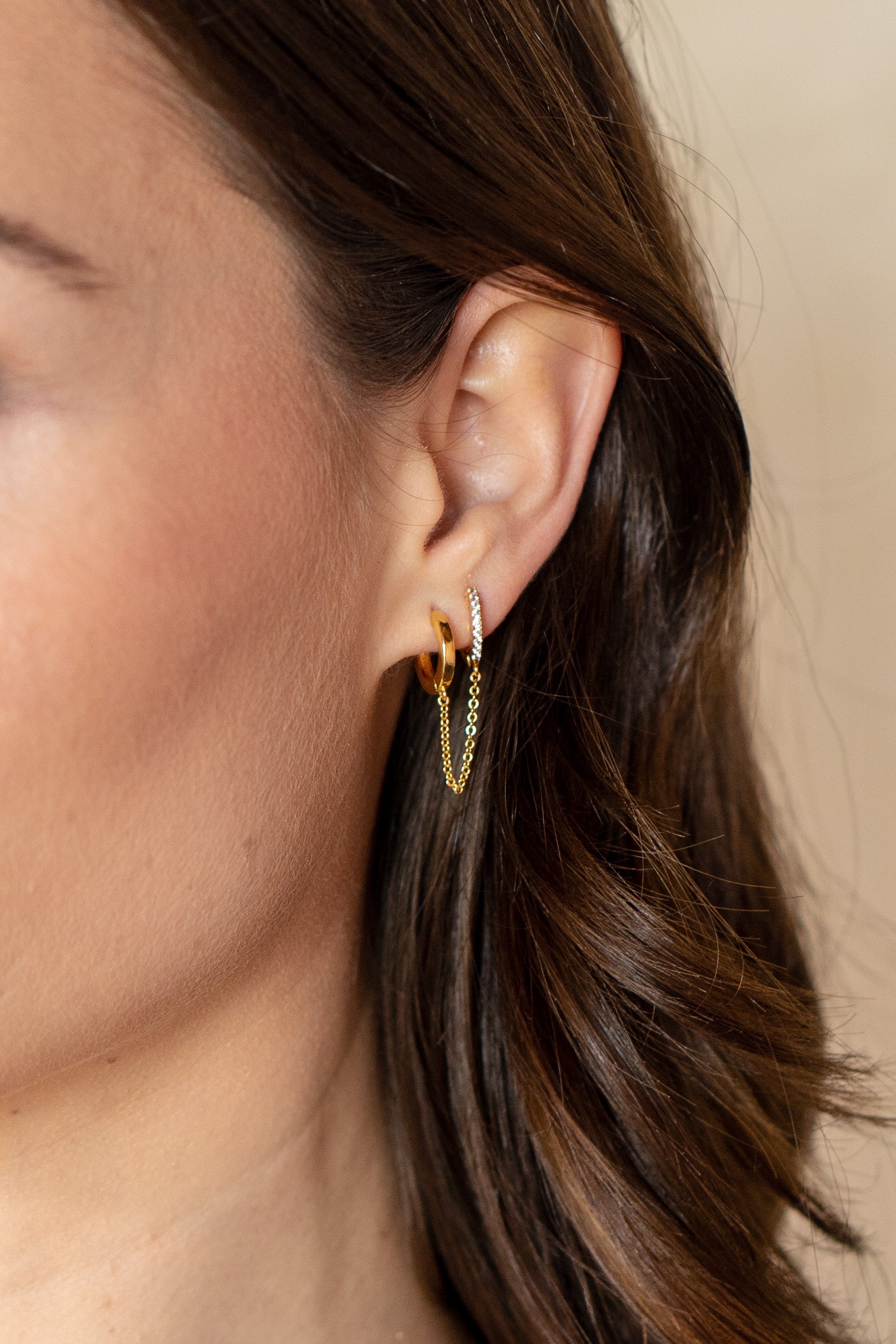 18K Gold Double Huggie - Single