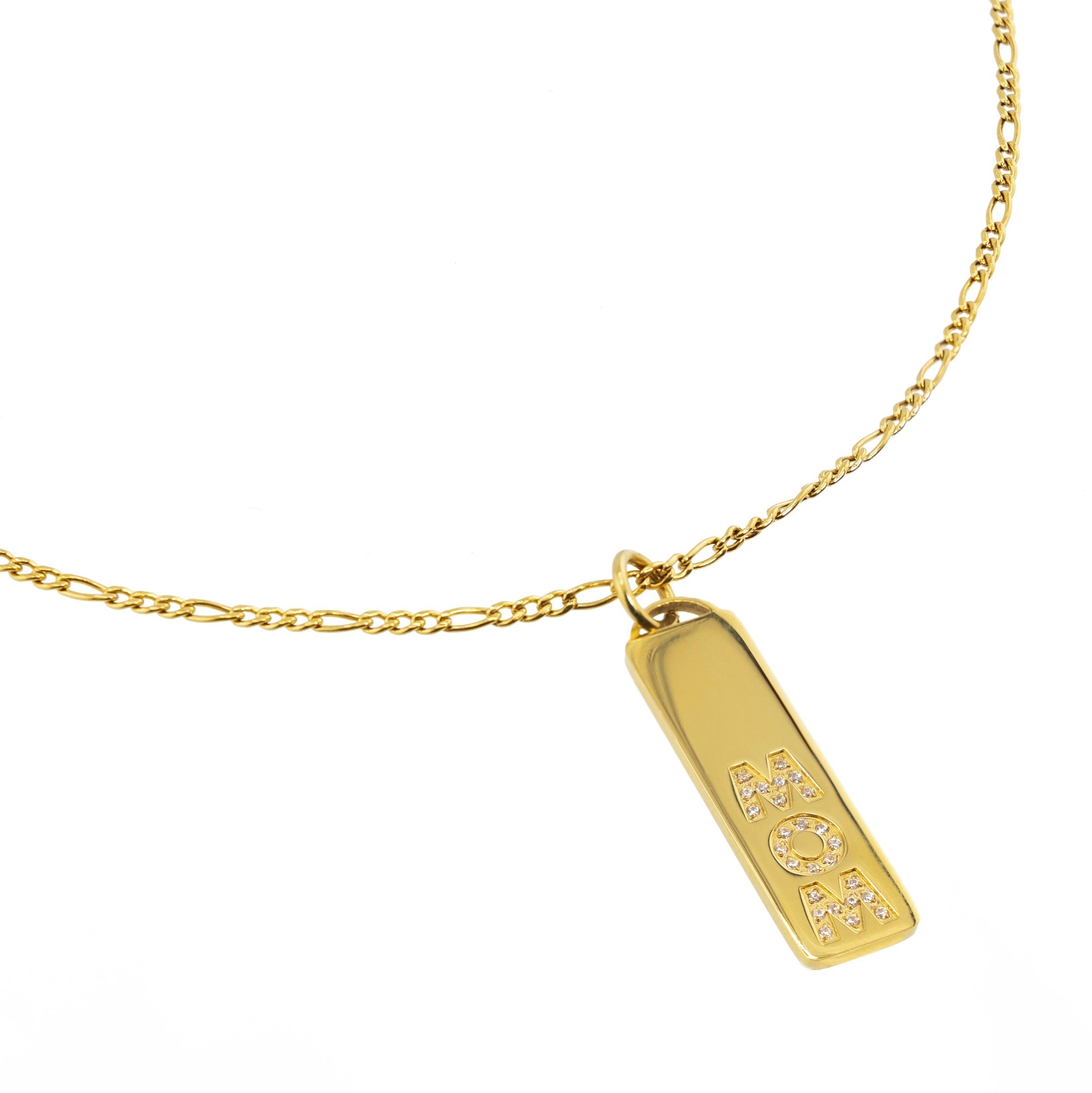 Waterproof Gold Diamond Mom Bar Necklace