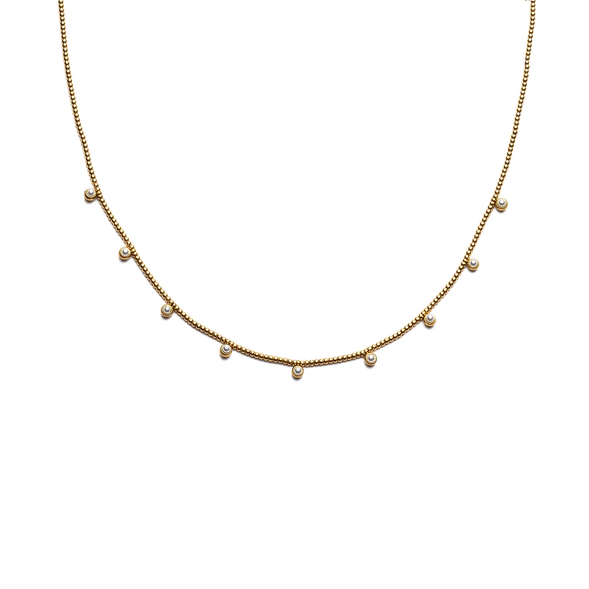 Waterproof Gold Beaded Pearls Necklace